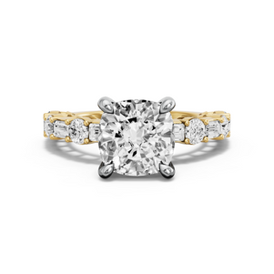 Image for Cushion Classic Basket Ring with Alternating Baguette band