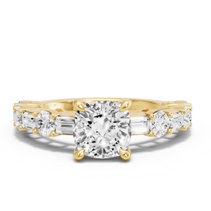 Image for Cushion Classic Basket Ring with Alternating Baguette band