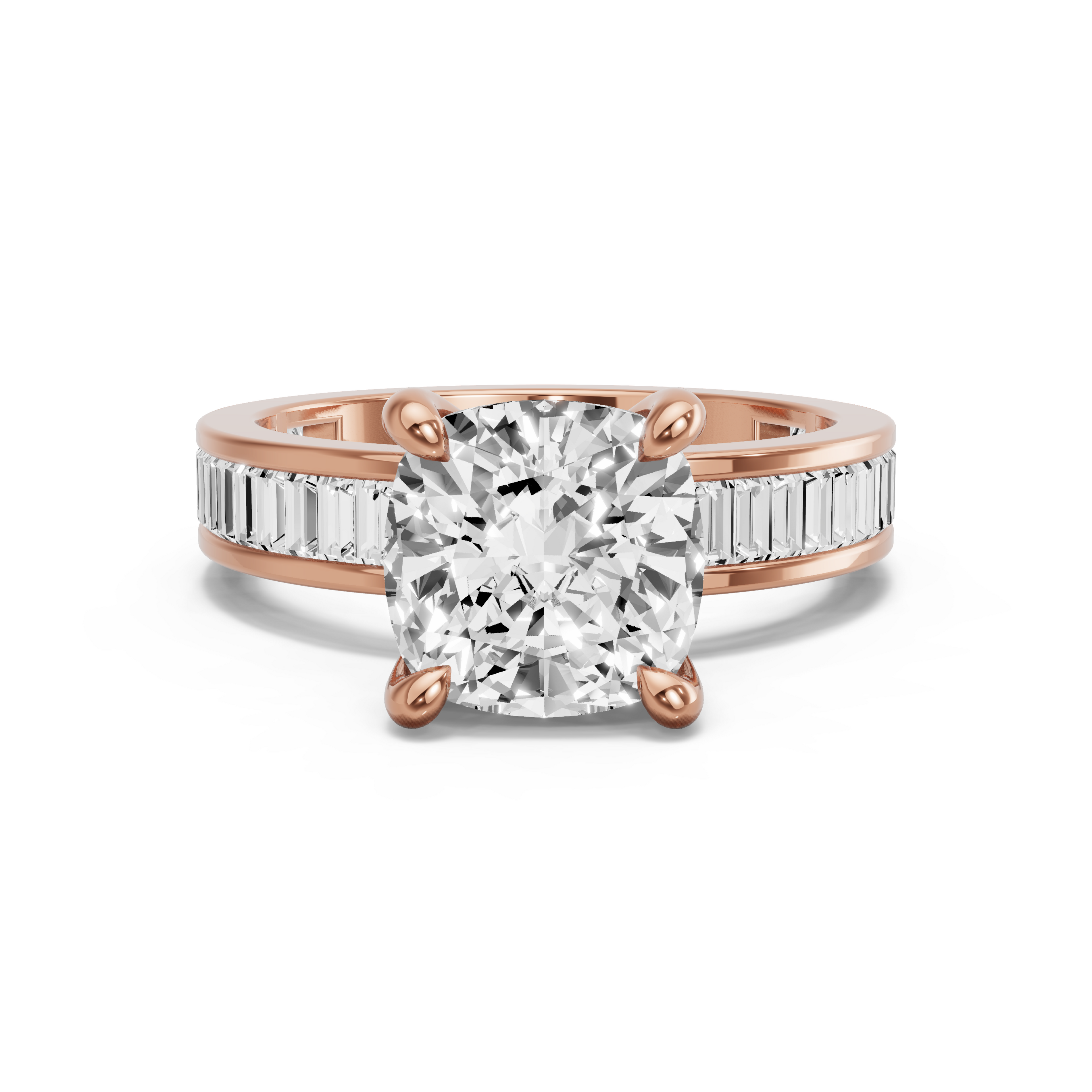 Image for Cushion Classic Basket Ring with Baguette Channel band in 18K Rose Gold