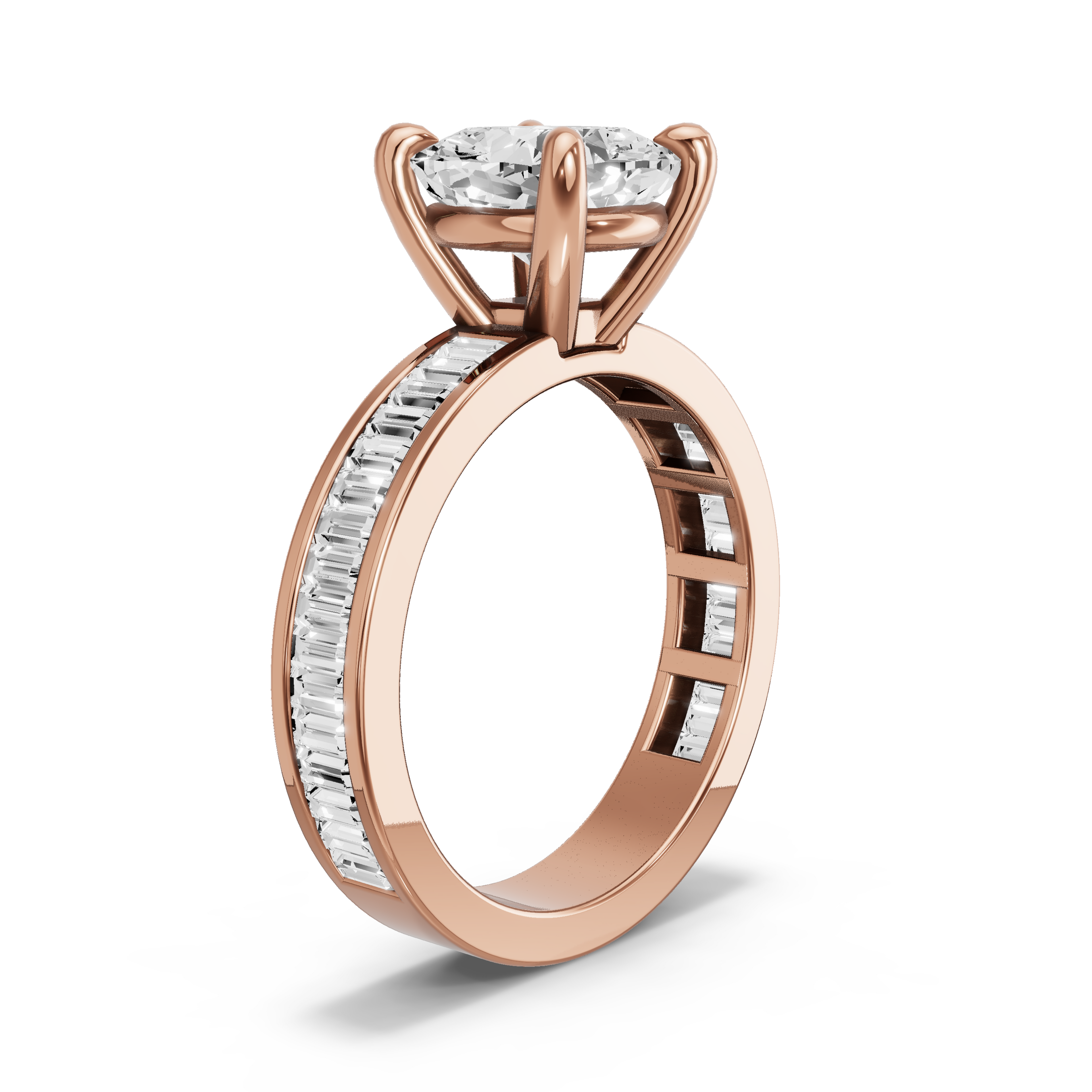 Image for Cushion Classic Basket Ring with Baguette Channel band in 10K Rose Gold