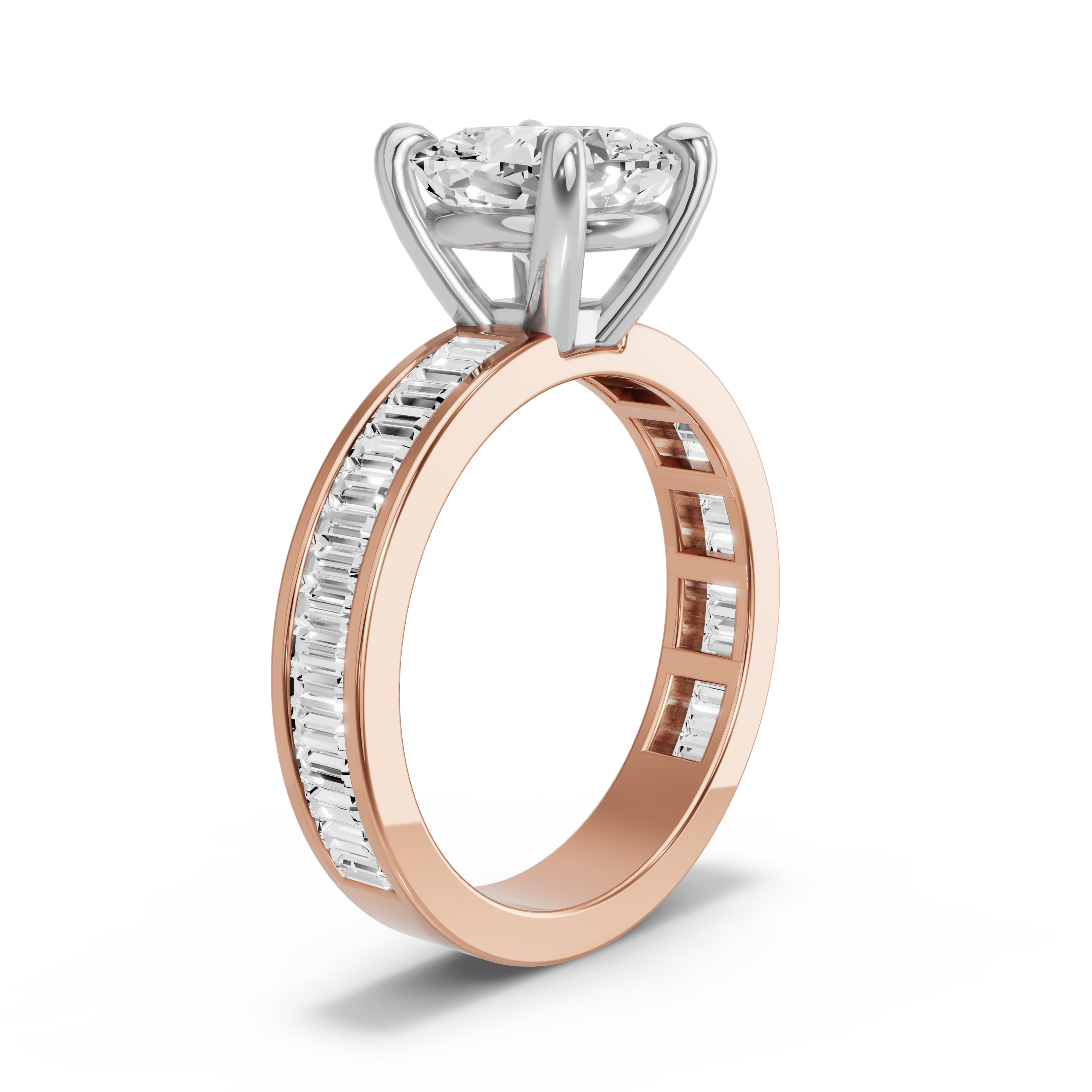 Image for Cushion Classic Basket Ring with Baguette Channel band in 10K Two Tone Rose Gold