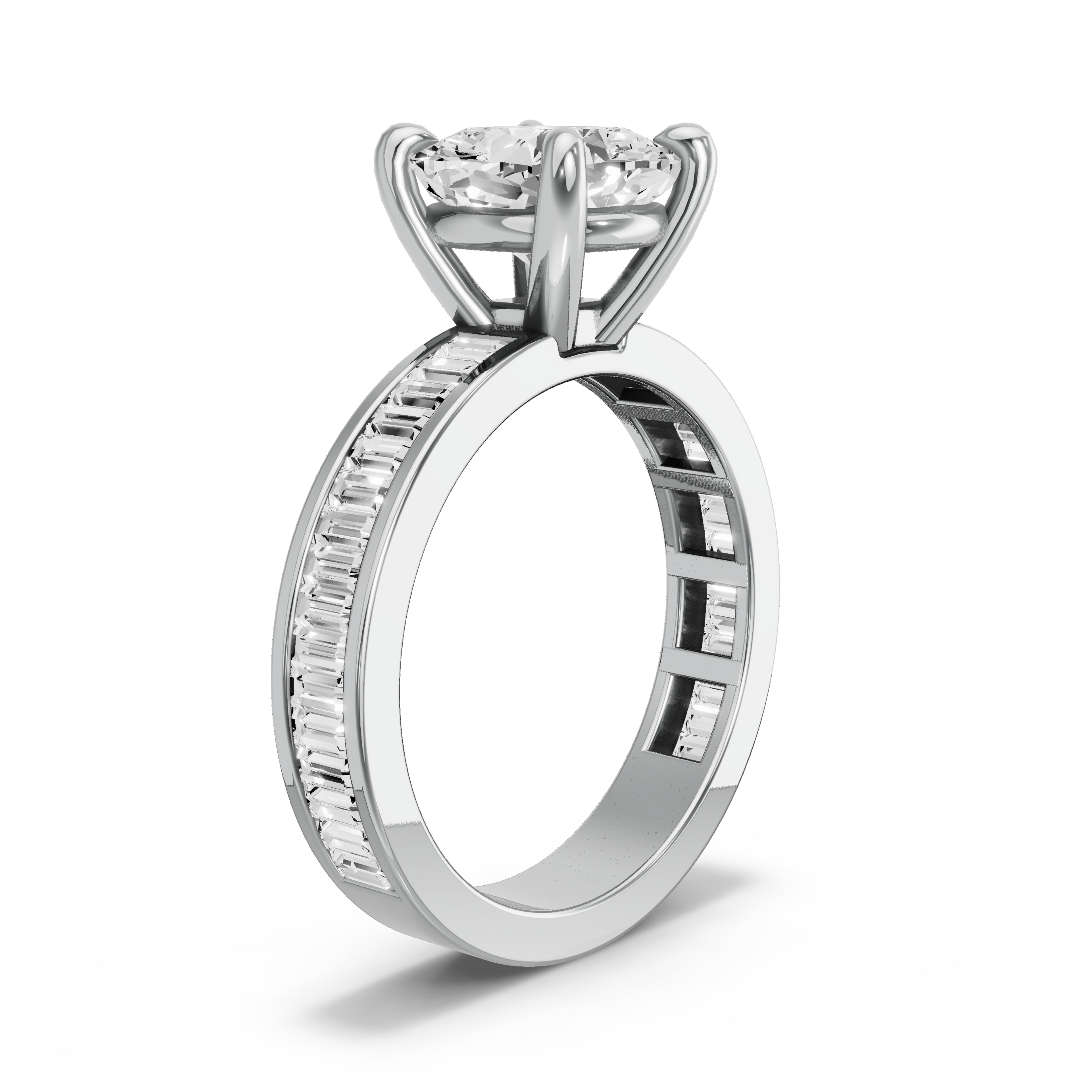 Image for Cushion Classic Basket Ring with Baguette Channel band in 950 Platinum