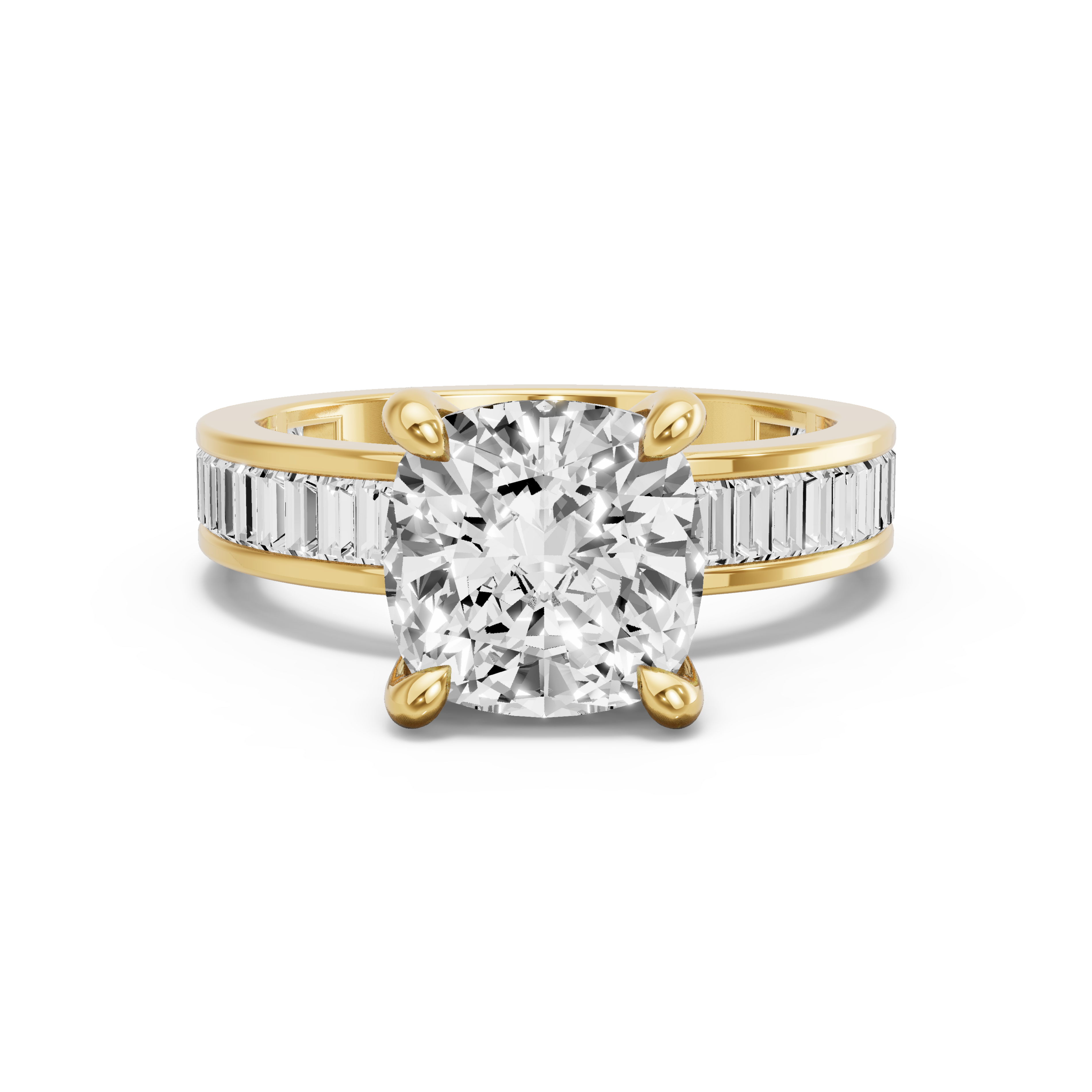 Image for Cushion Classic Basket Ring with Baguette Channel band in 10K Yellow Gold
