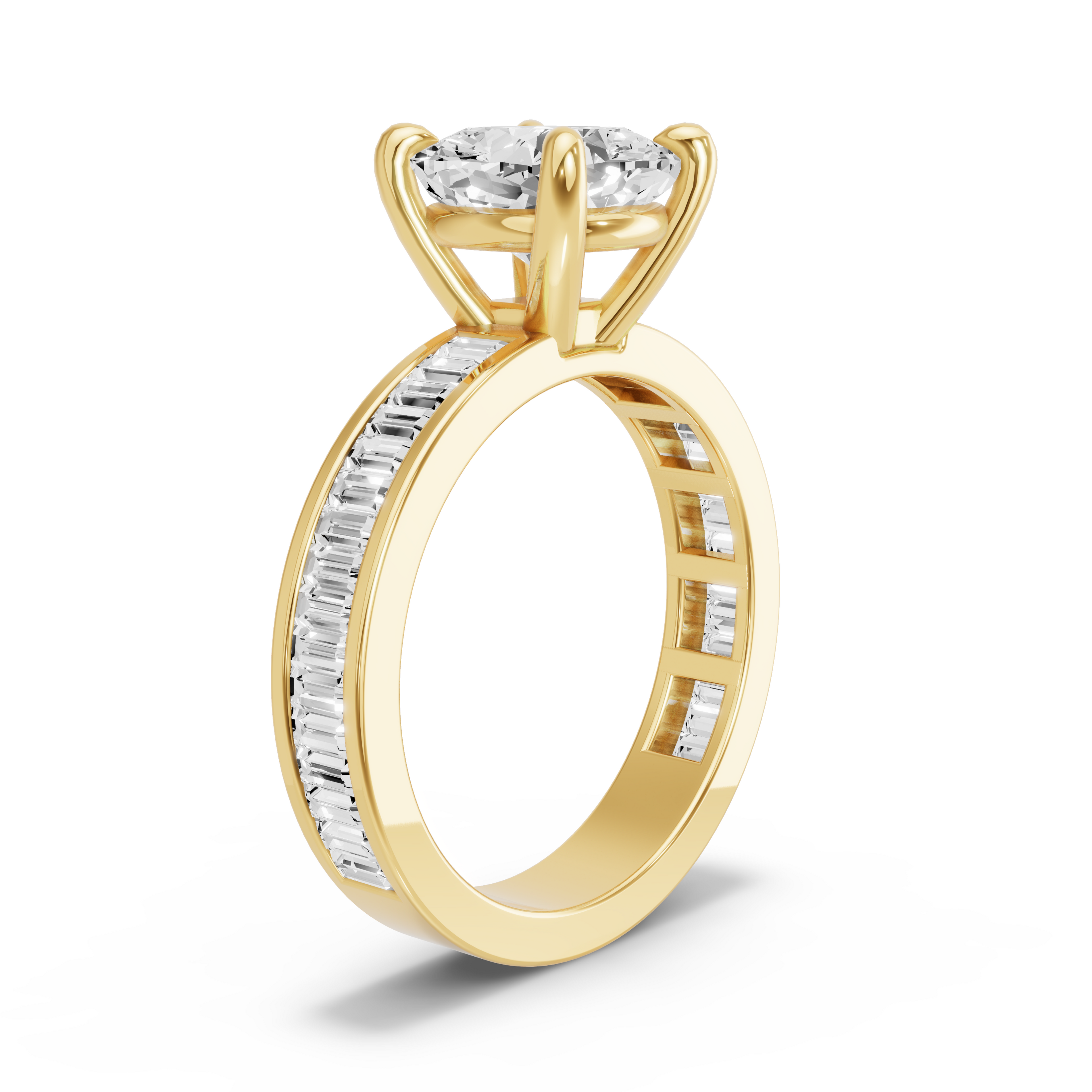 Image for Cushion Classic Basket Ring with Baguette Channel band in 14K Yellow Gold