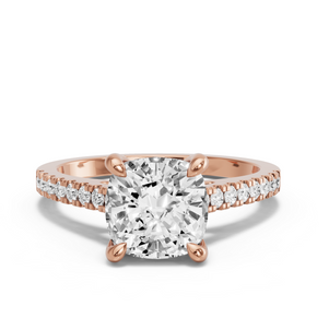 Image for Cushion Classic Basket Ring with Cathedral Pave band