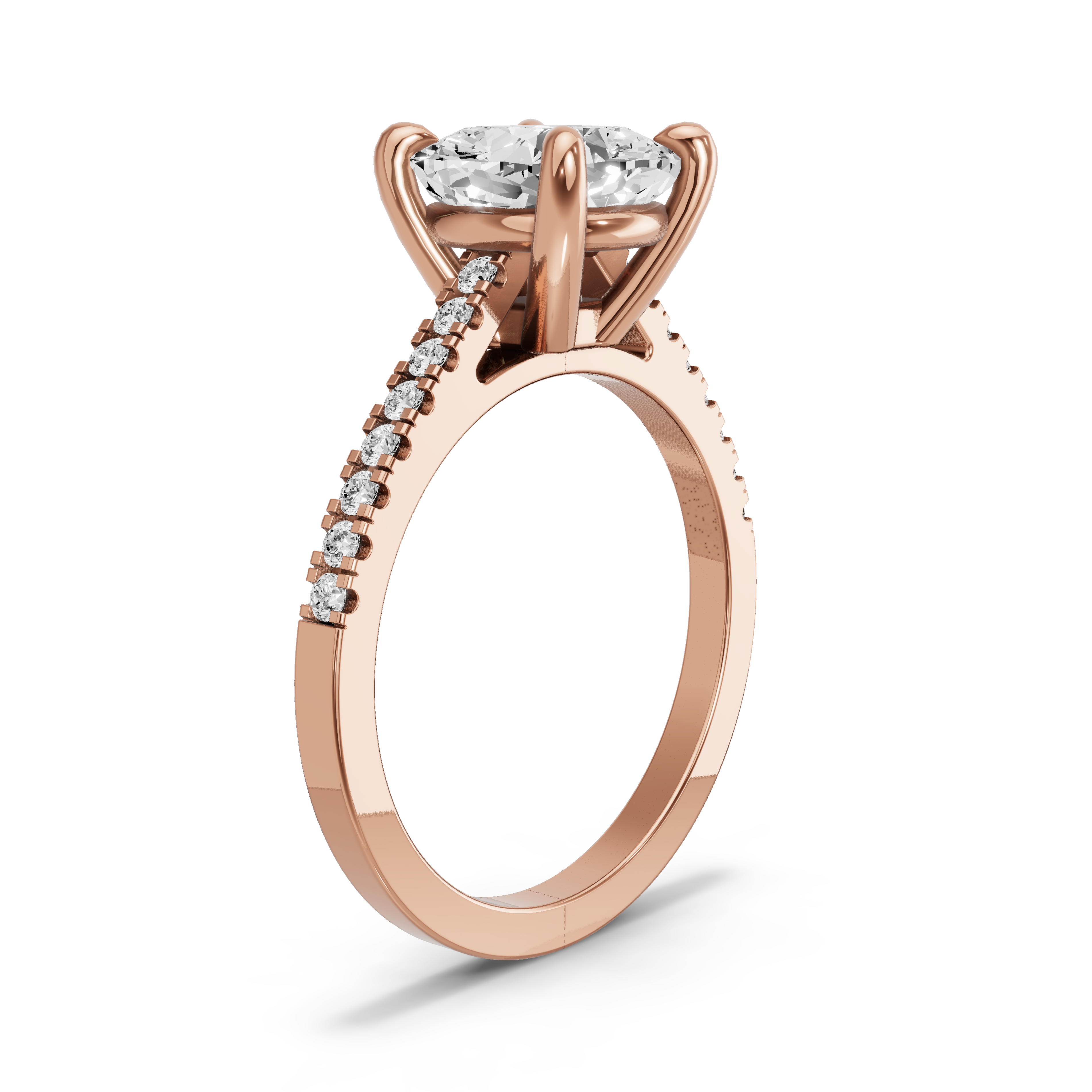 Image for Cushion Classic Basket Ring with Cathedral Pave band in 10K Rose Gold