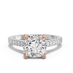 Image for Cushion Classic Basket Ring with Cathedral Pave band