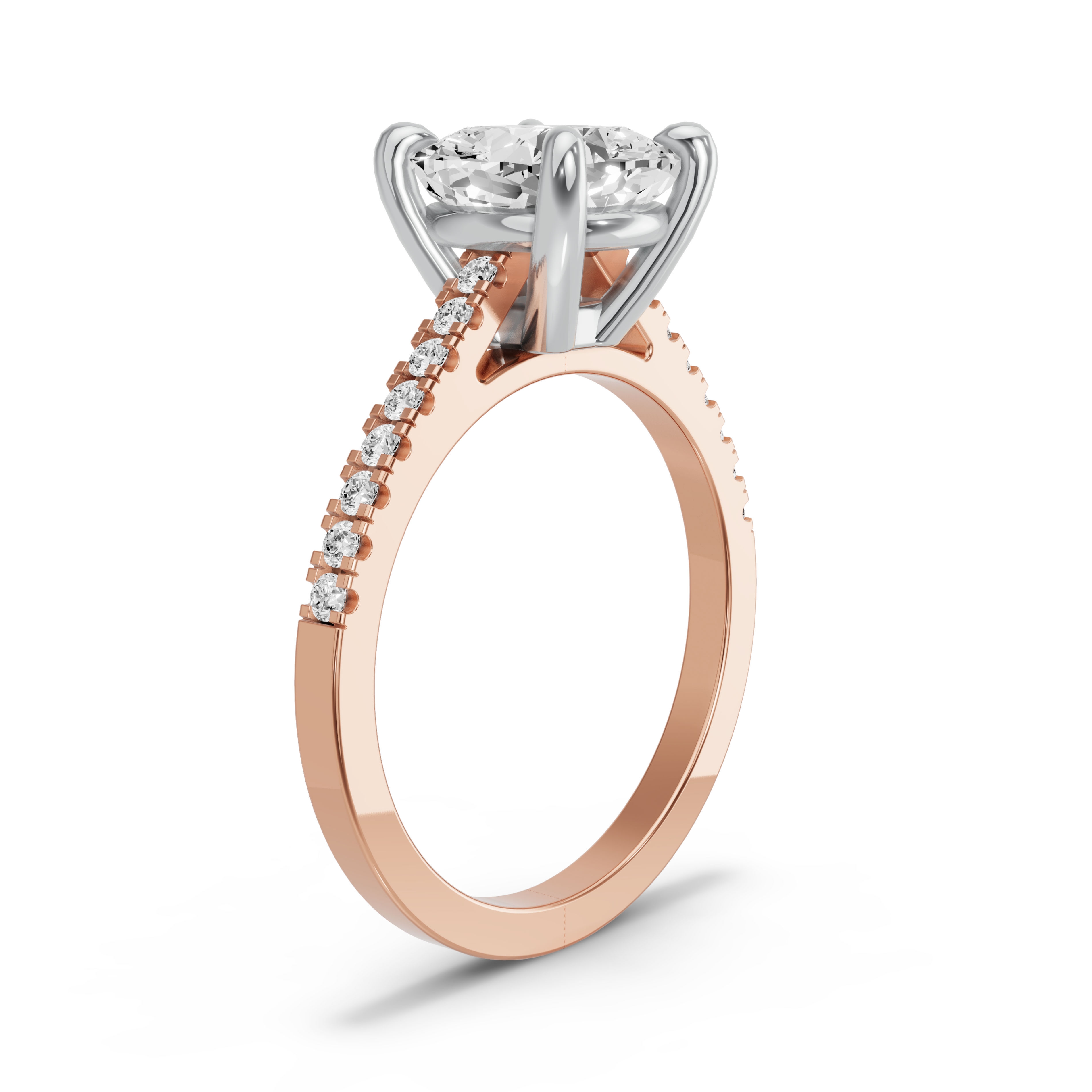 Image for Cushion Classic Basket Ring with Cathedral Pave band in 14K Two Tone Rose Gold