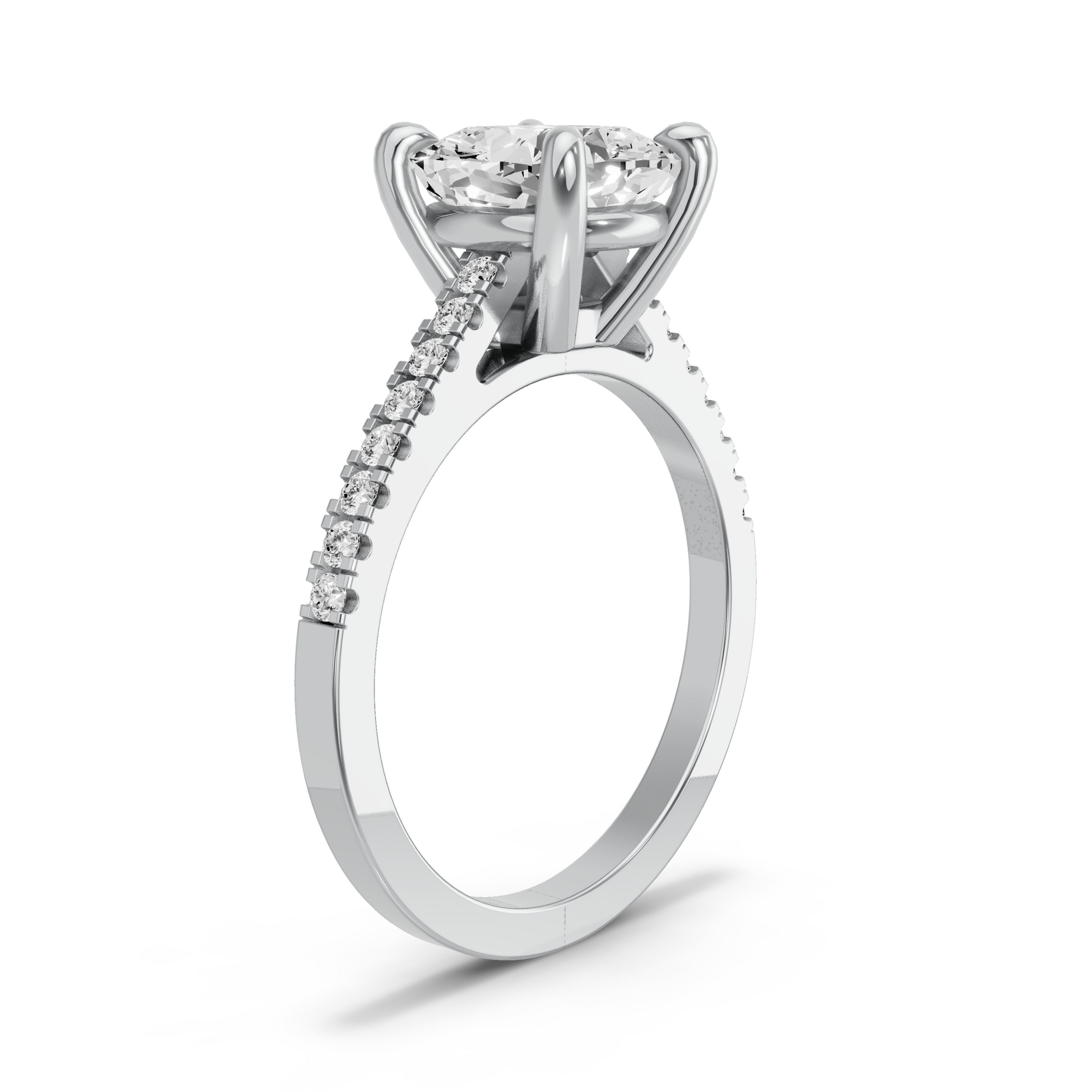 Image for Cushion Classic Basket Ring with Cathedral Pave band in 10K White Gold