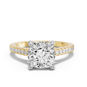 Image for Cushion Classic Basket Ring with Cathedral Pave band