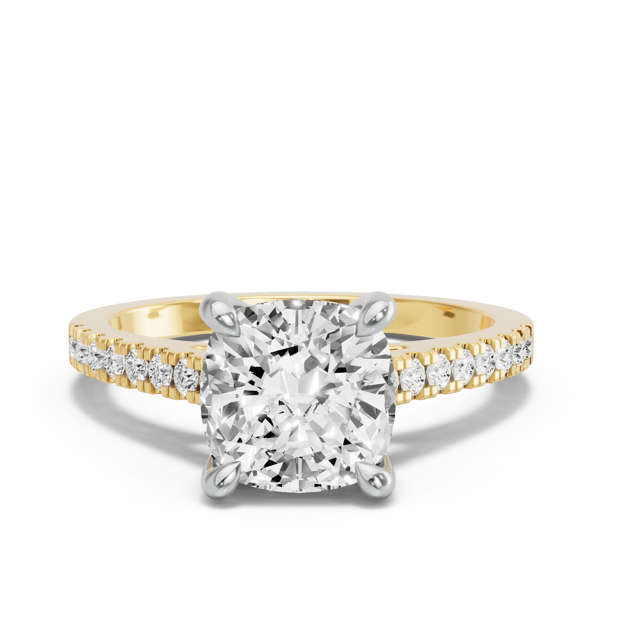 Image for Cushion Classic Basket Ring with Cathedral Pave band in 18K Two Tone Yellow Gold