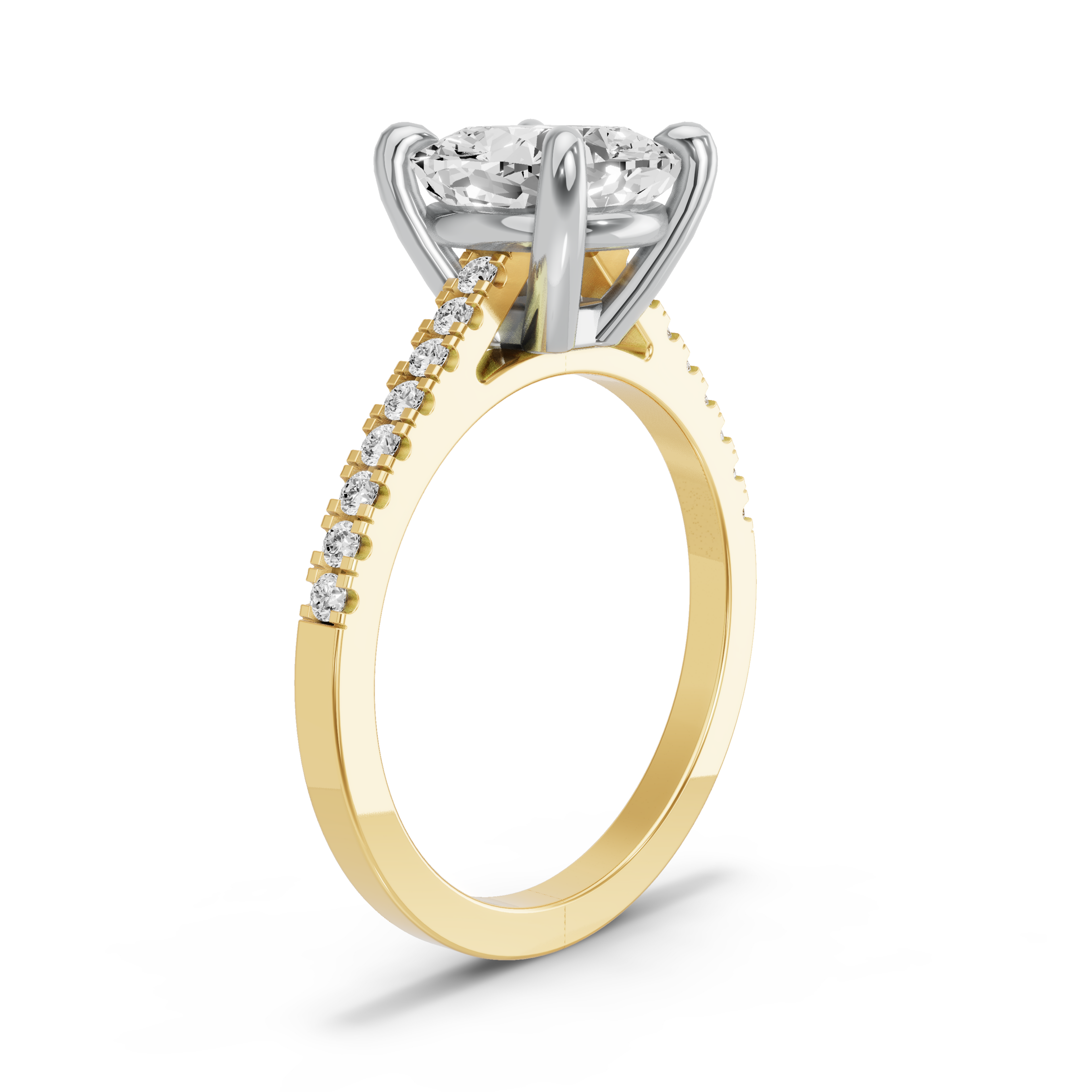 Image for Cushion Classic Basket Ring with Cathedral Pave band in 10K Two Tone Yellow Gold