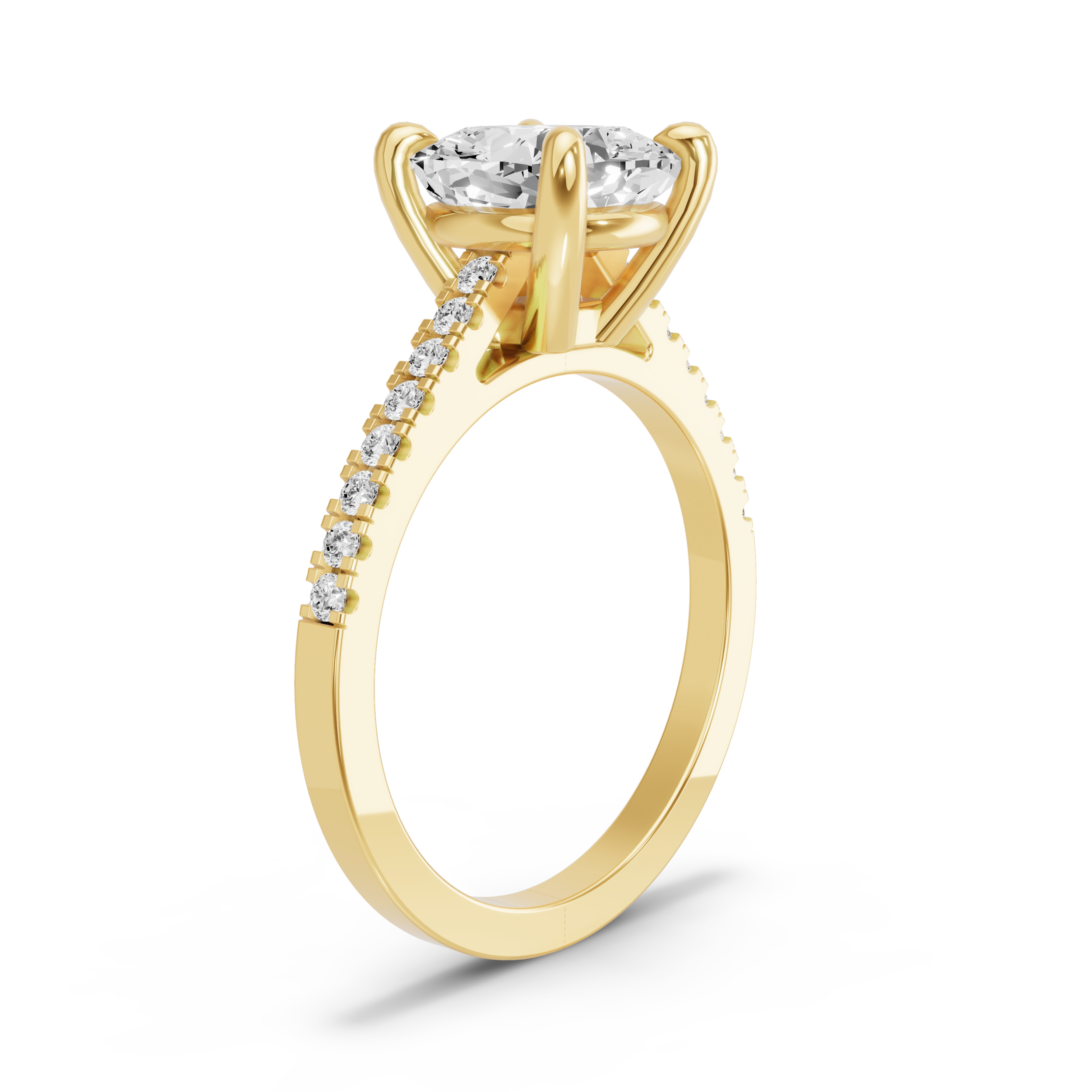 Image for Cushion Classic Basket Ring with Cathedral Pave band in 18K Yellow Gold