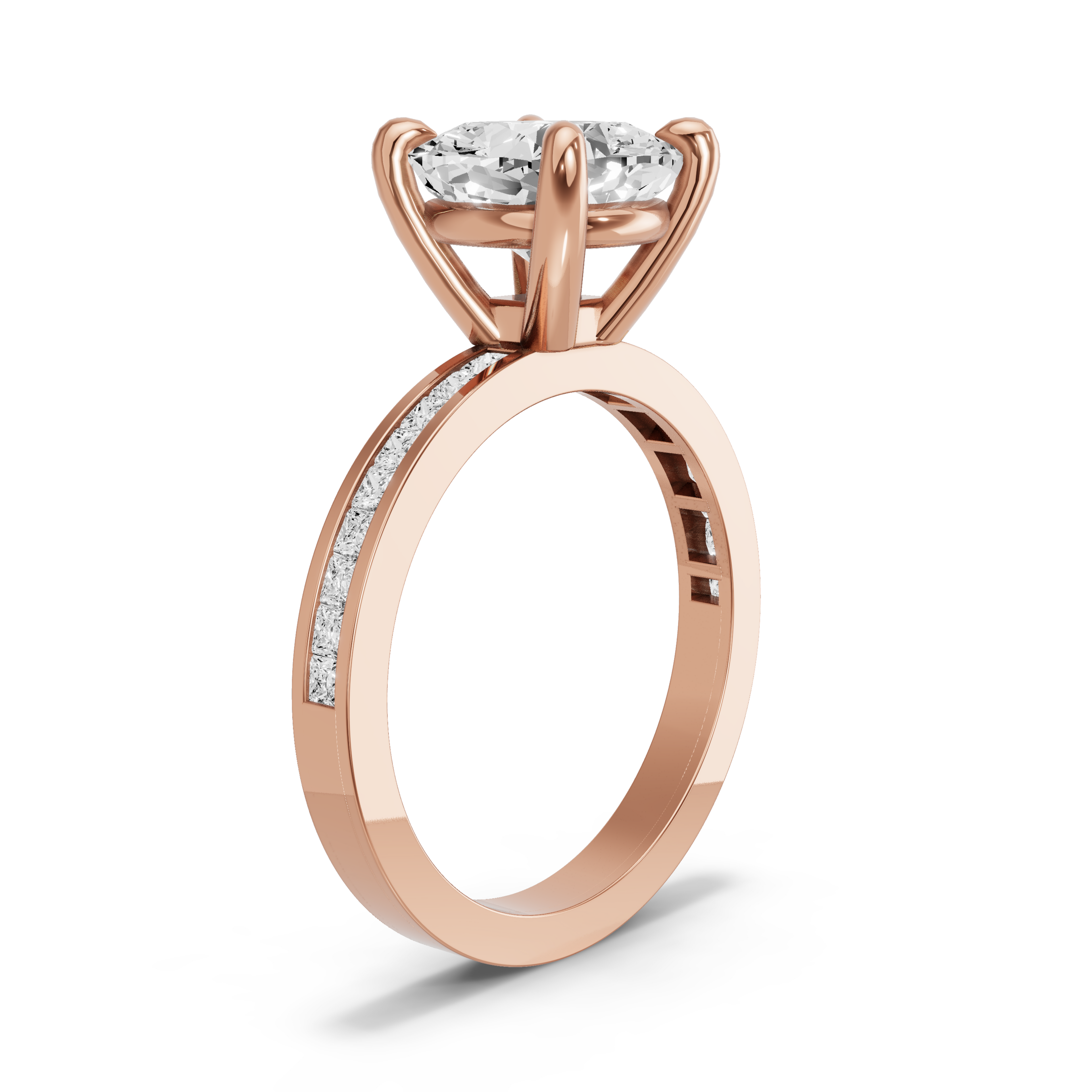 Image for Cushion Classic Basket Ring with Channel band in 14K Rose Gold