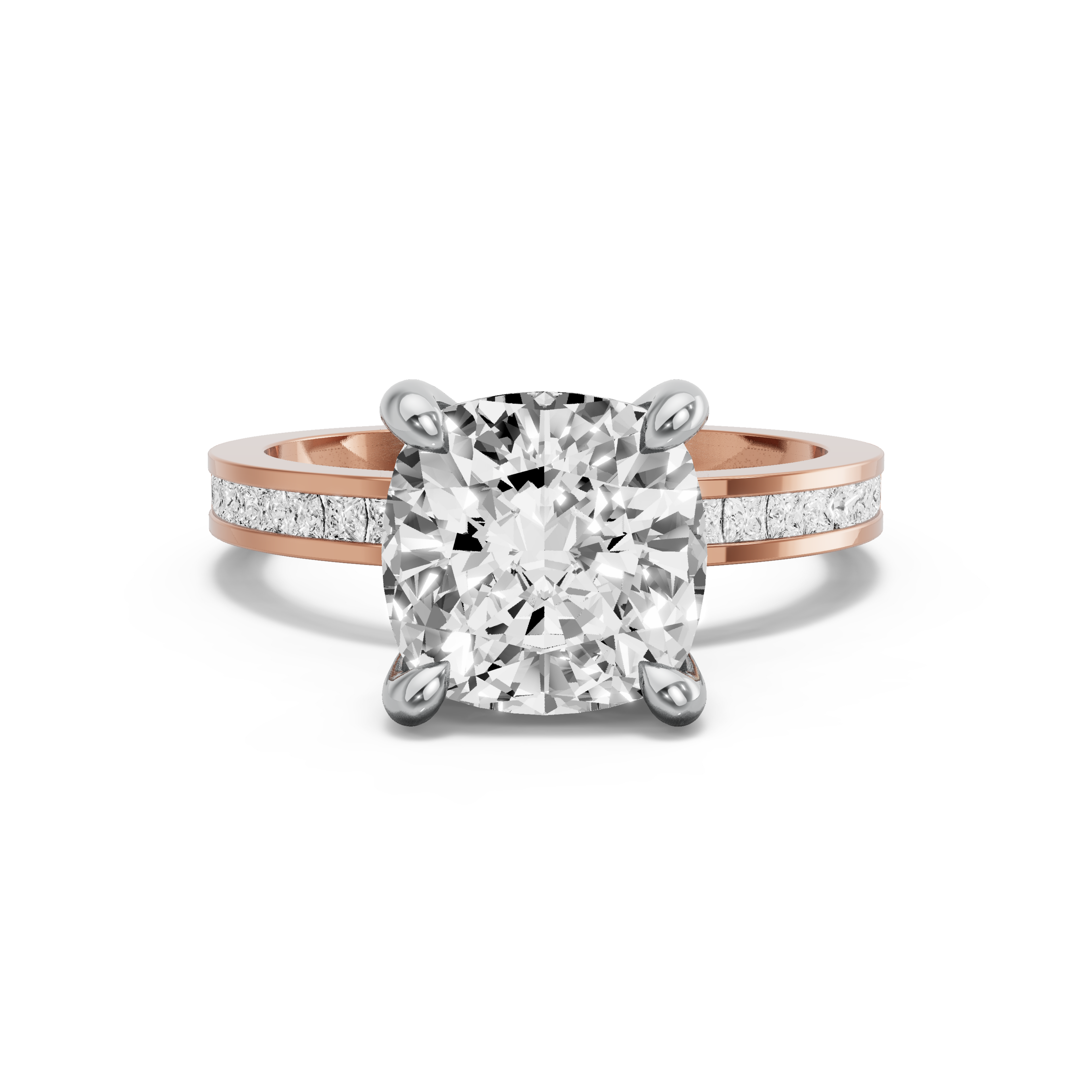 Image for Cushion Classic Basket Ring with Channel band in 18K Two Tone Rose Gold