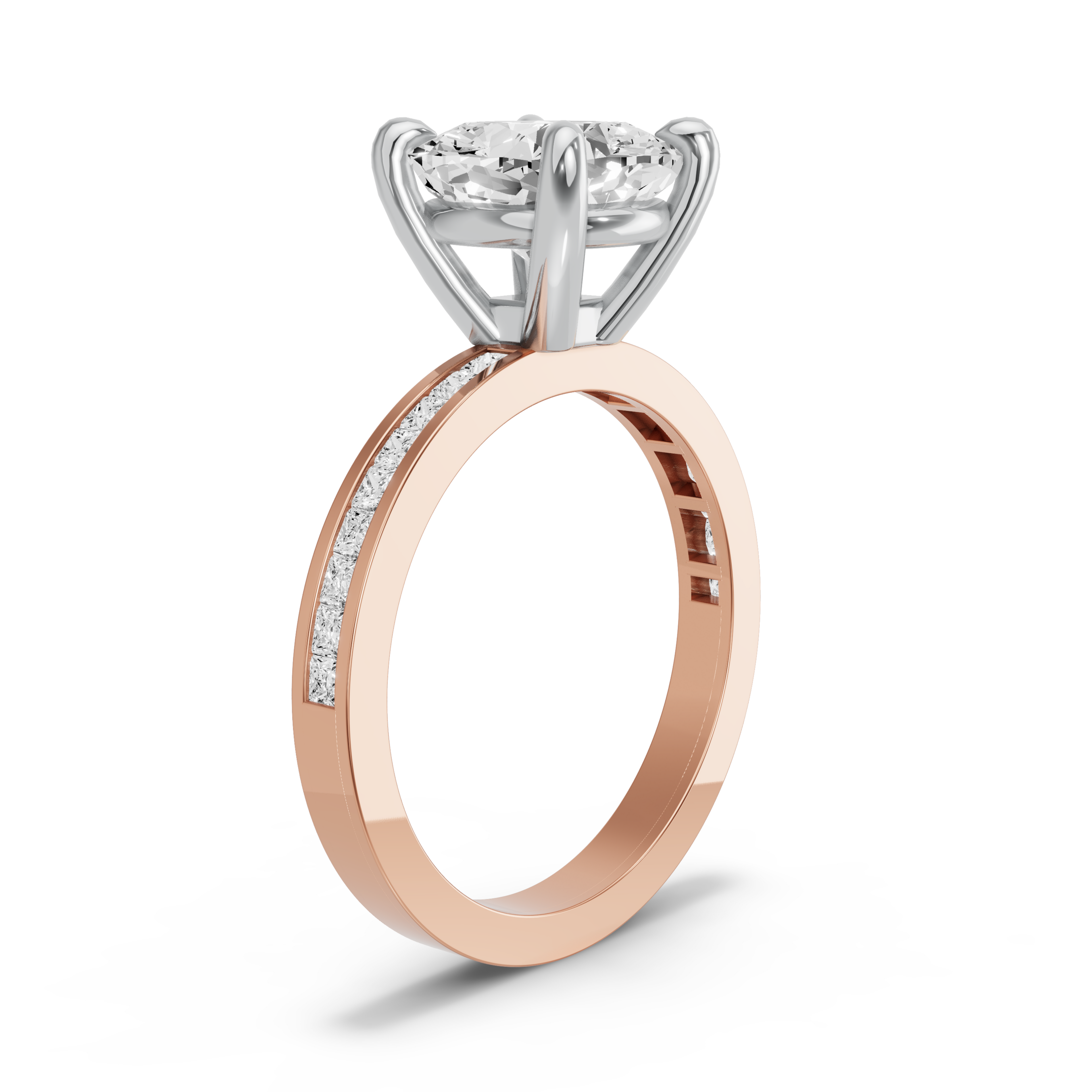 Image for Cushion Classic Basket Ring with Channel band in 18K Two Tone Rose Gold