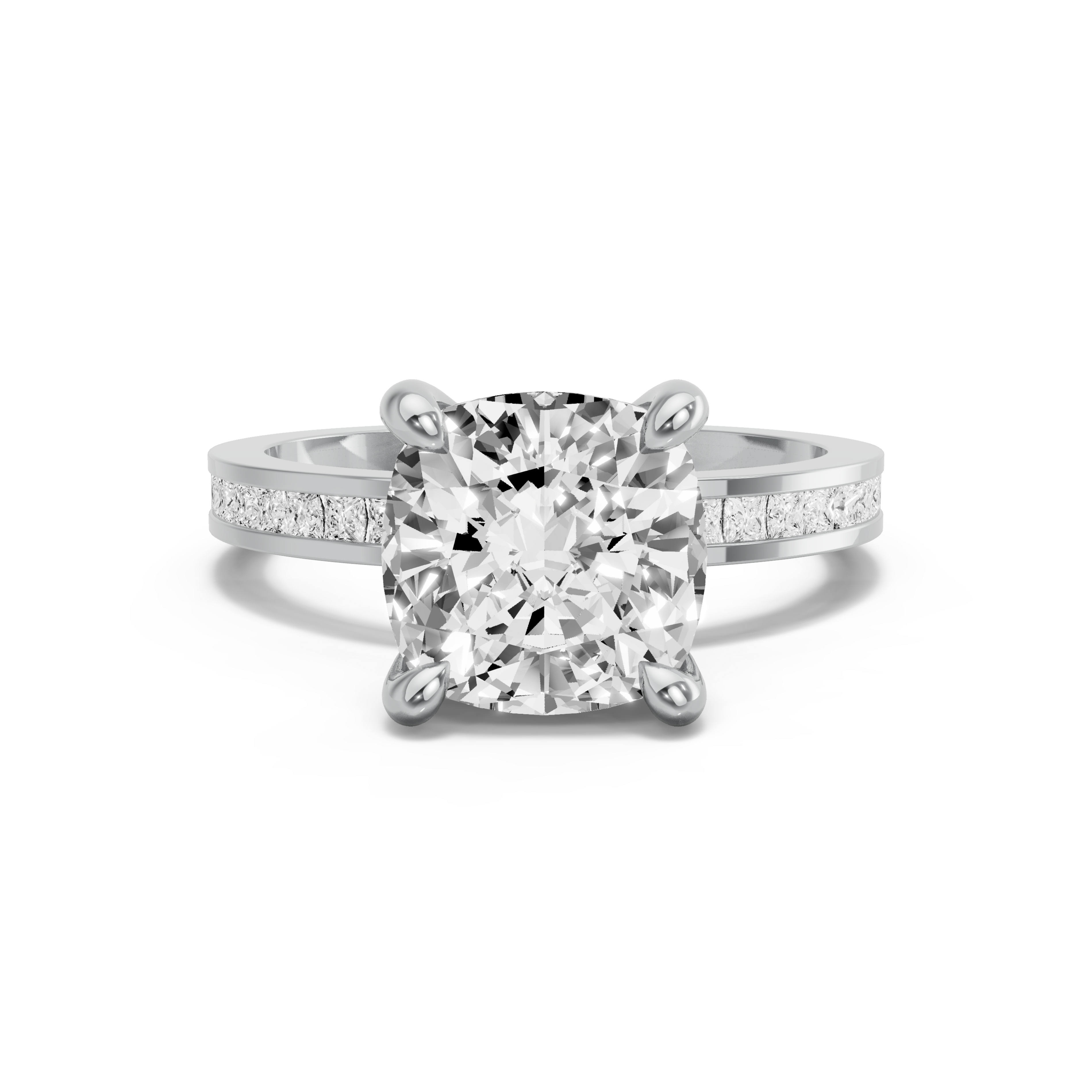 Image for Cushion Classic Basket Ring with Channel band in 18K White Gold