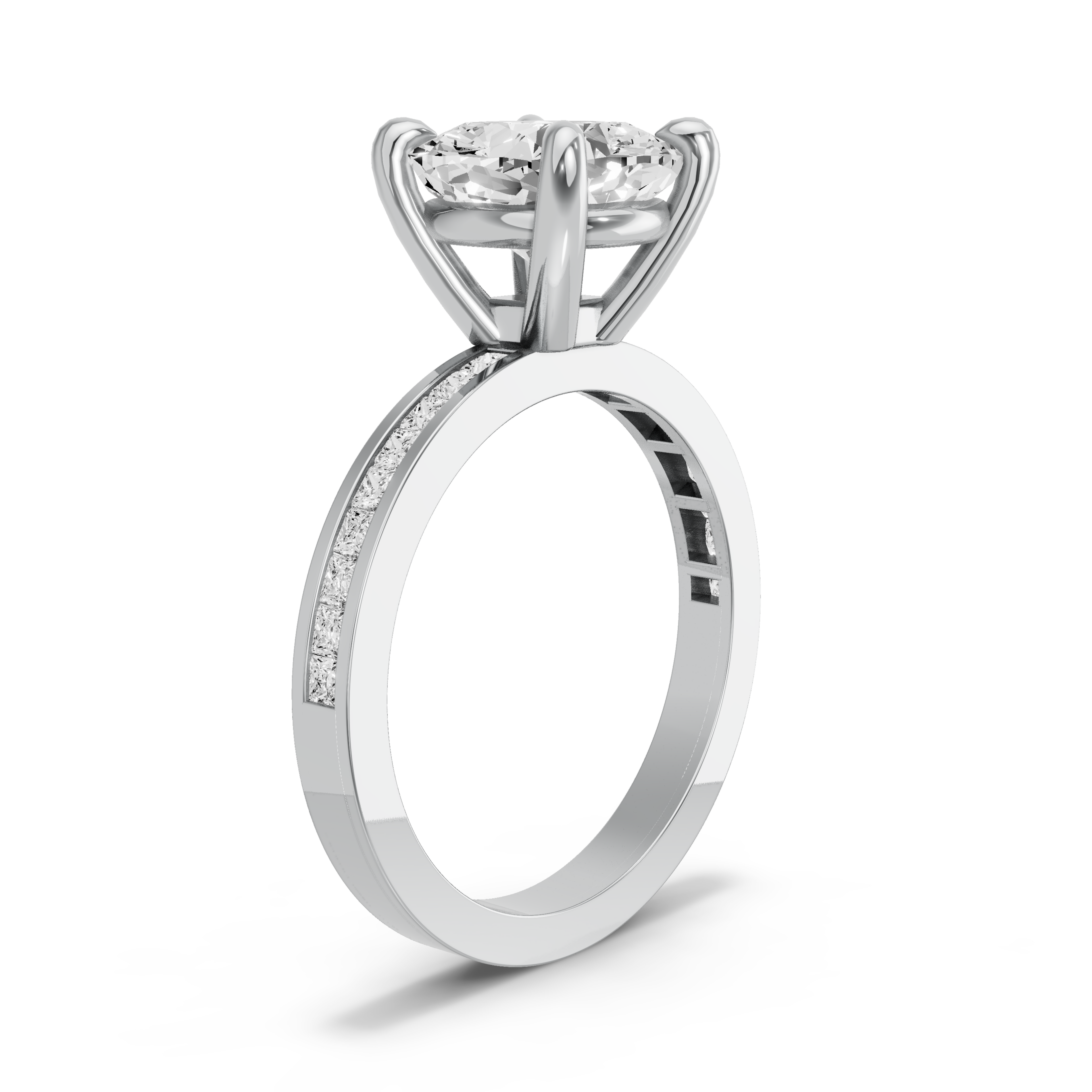Image for Cushion Classic Basket Ring with Channel band in 14K White Gold