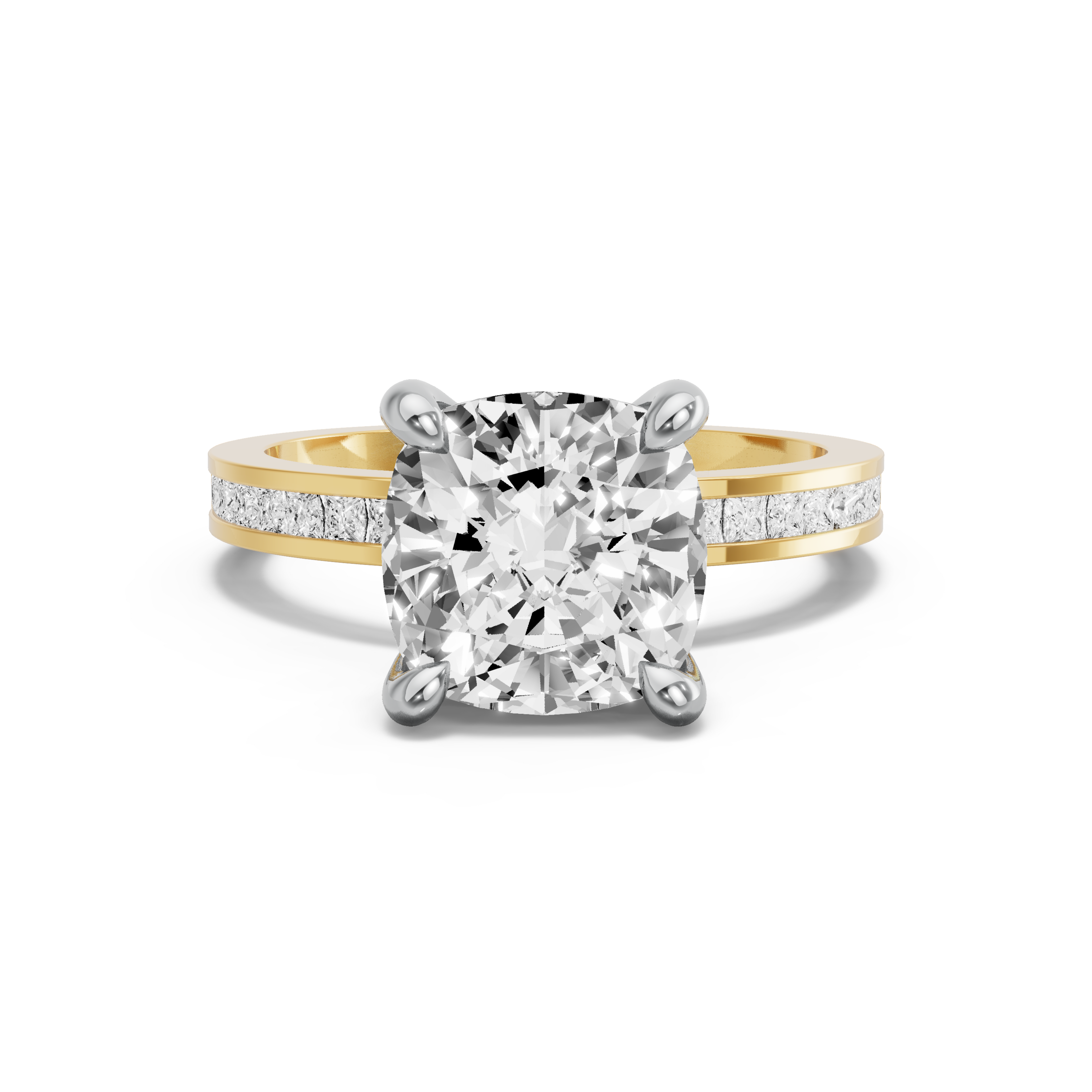Image for Cushion Classic Basket Ring with Channel band in 10K Two Tone Yellow Gold