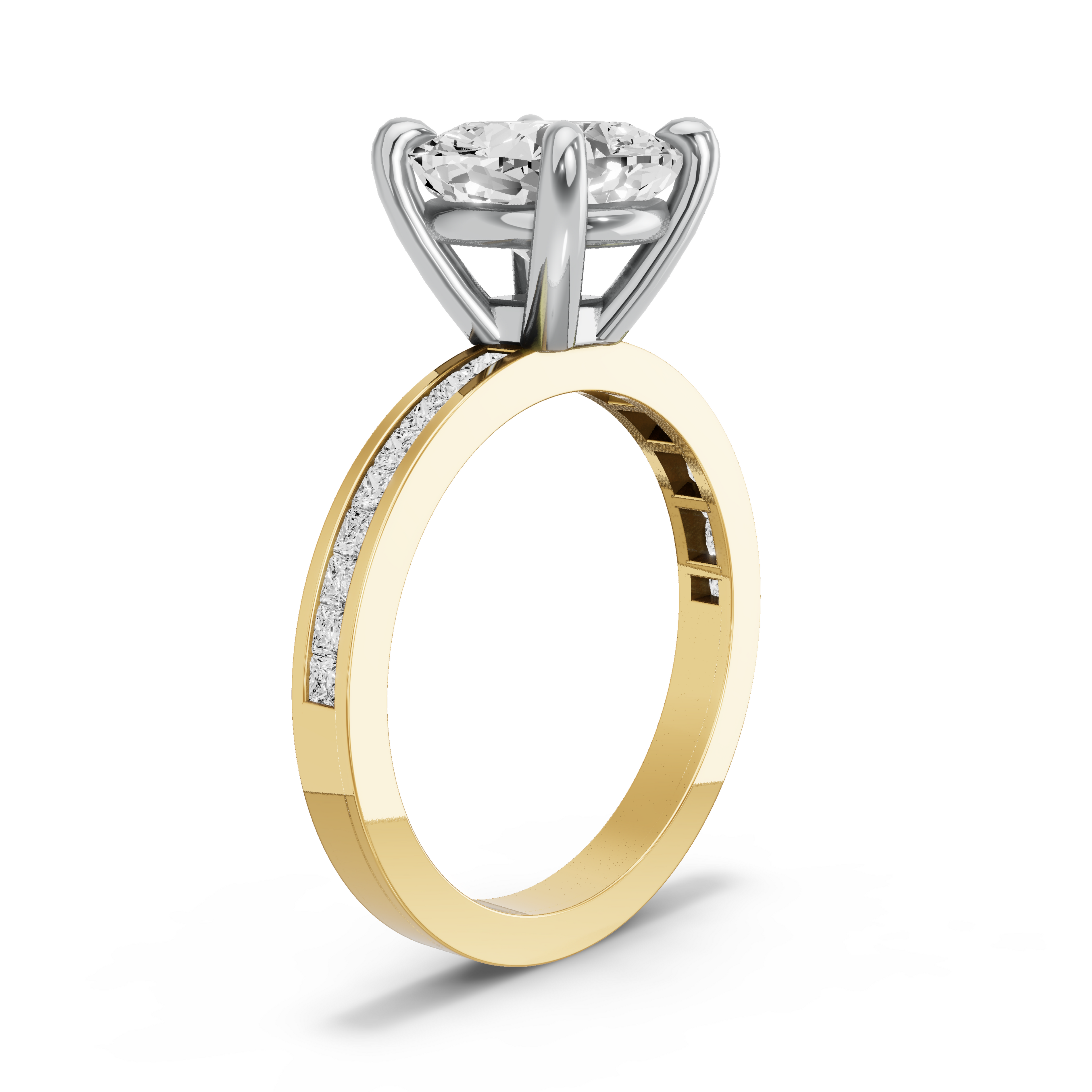 Image for Cushion Classic Basket Ring with Channel band in 10K Two Tone Yellow Gold