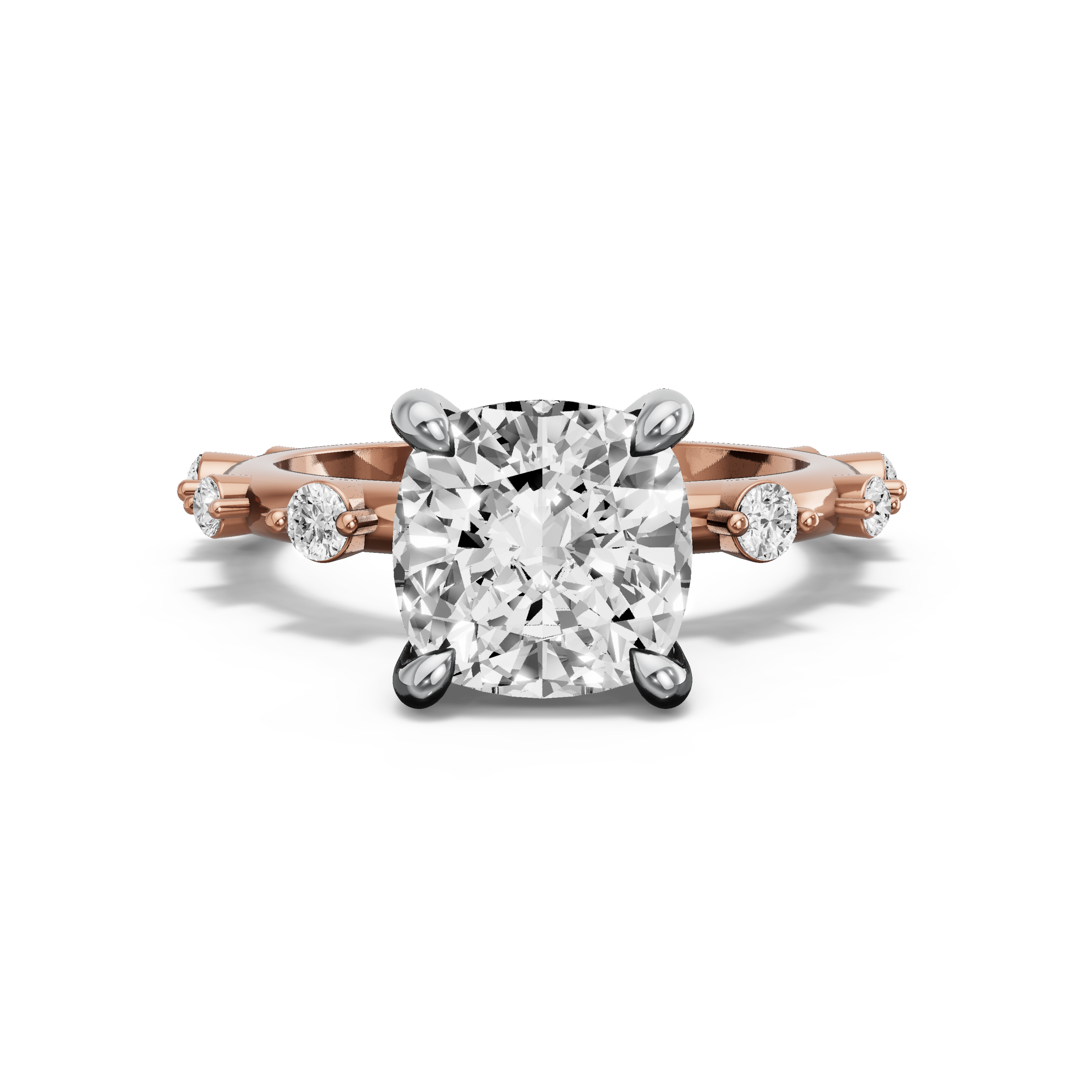 Image for Cushion Classic Basket Ring with Floating Station band in 18K Two Tone Rose Gold