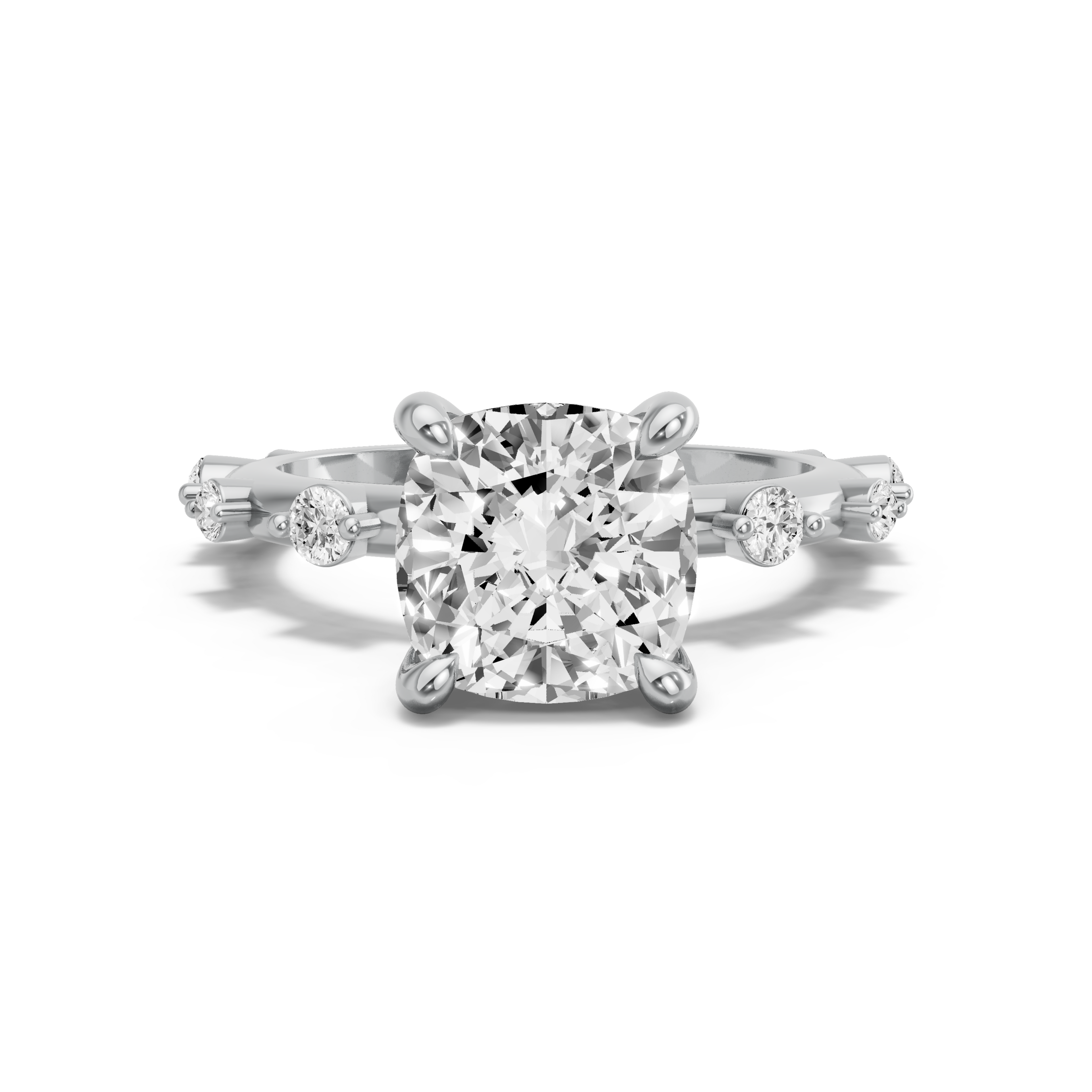 Image for Cushion Classic Basket Ring with Floating Station band in 10K White Gold