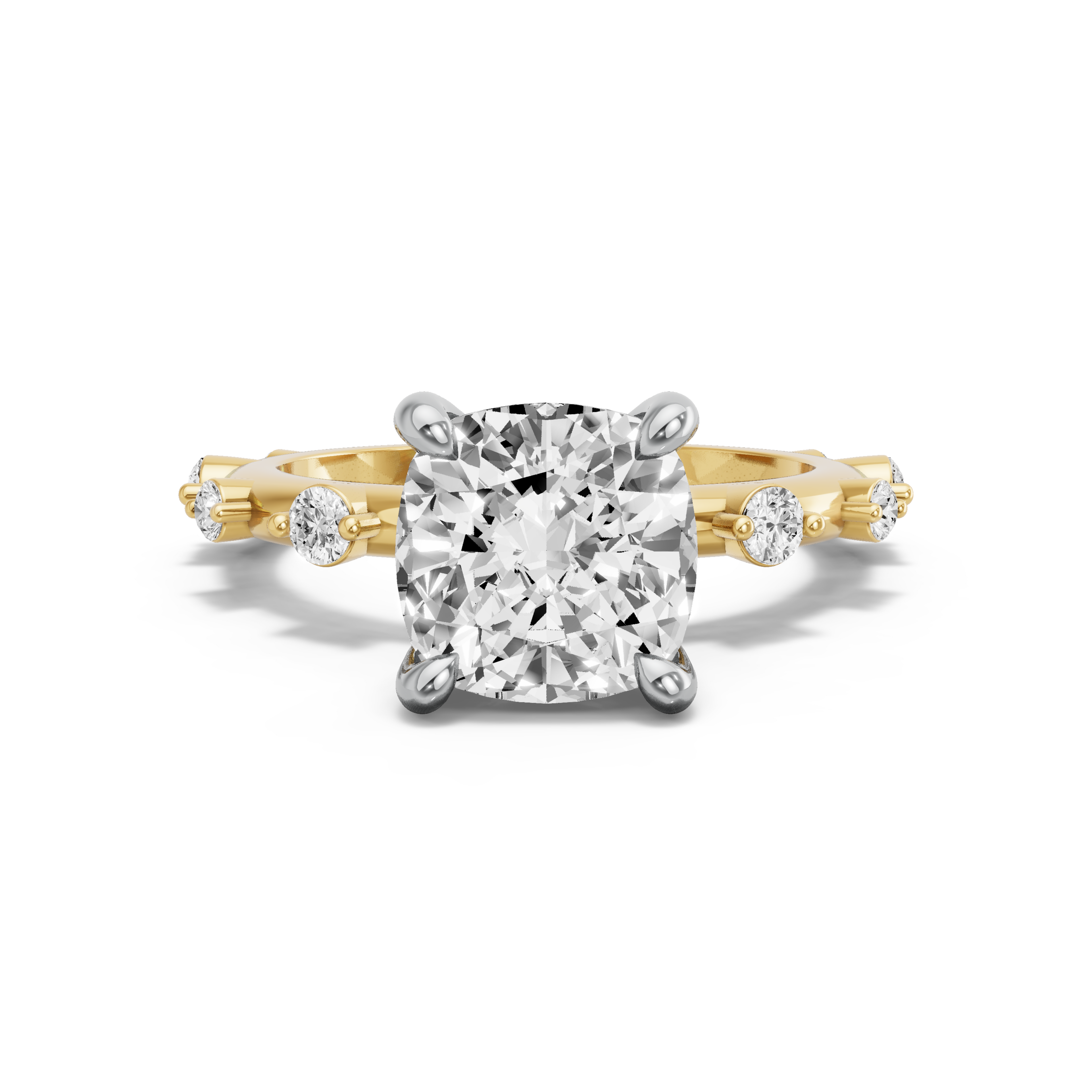 Image for Cushion Classic Basket Ring with Floating Station band in 10K Two Tone Yellow Gold