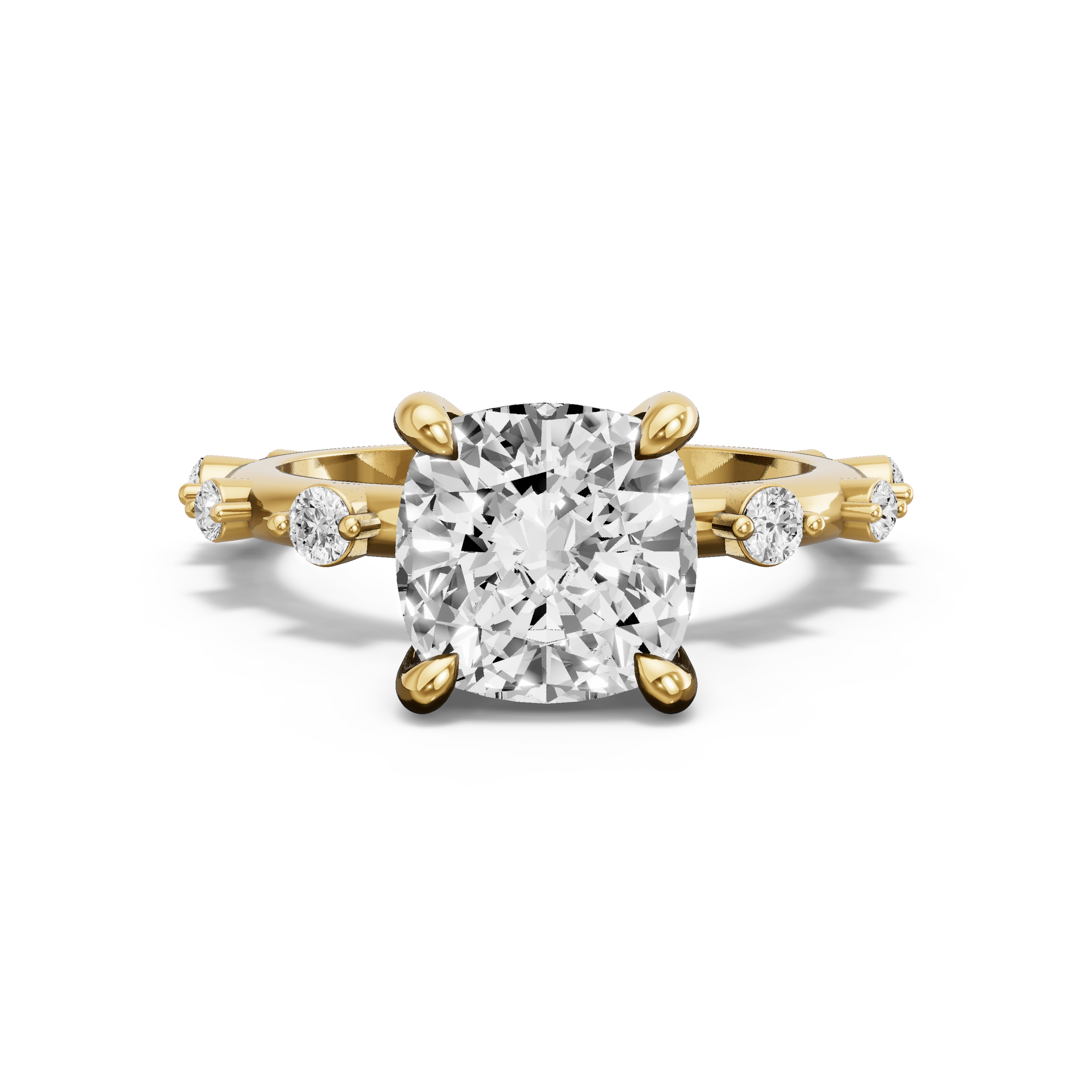 Image for Cushion Classic Basket Ring with Floating Station band in 10K Yellow Gold