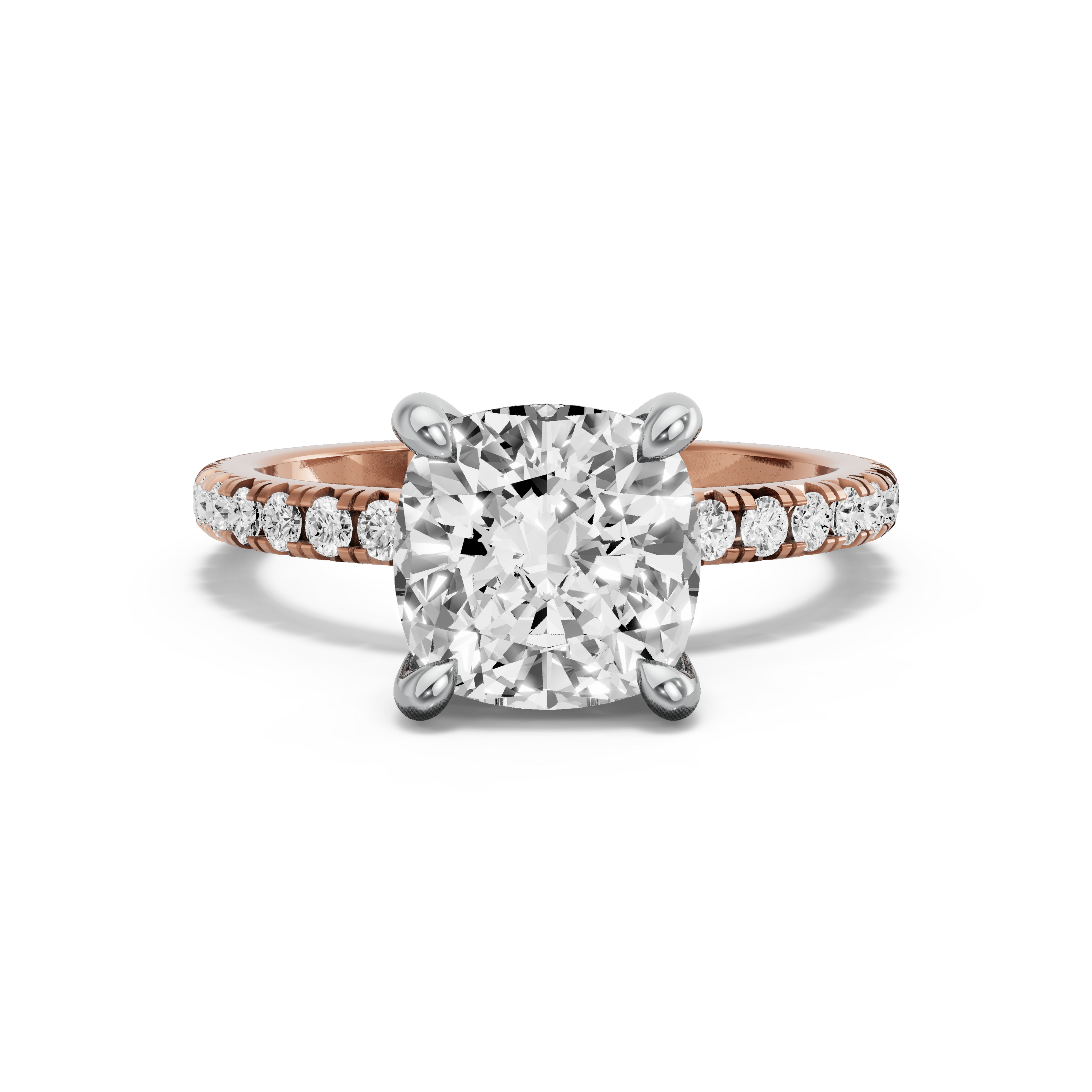 Image for Cushion Classic Basket Ring with French Pave band in 18K Two Tone Rose Gold