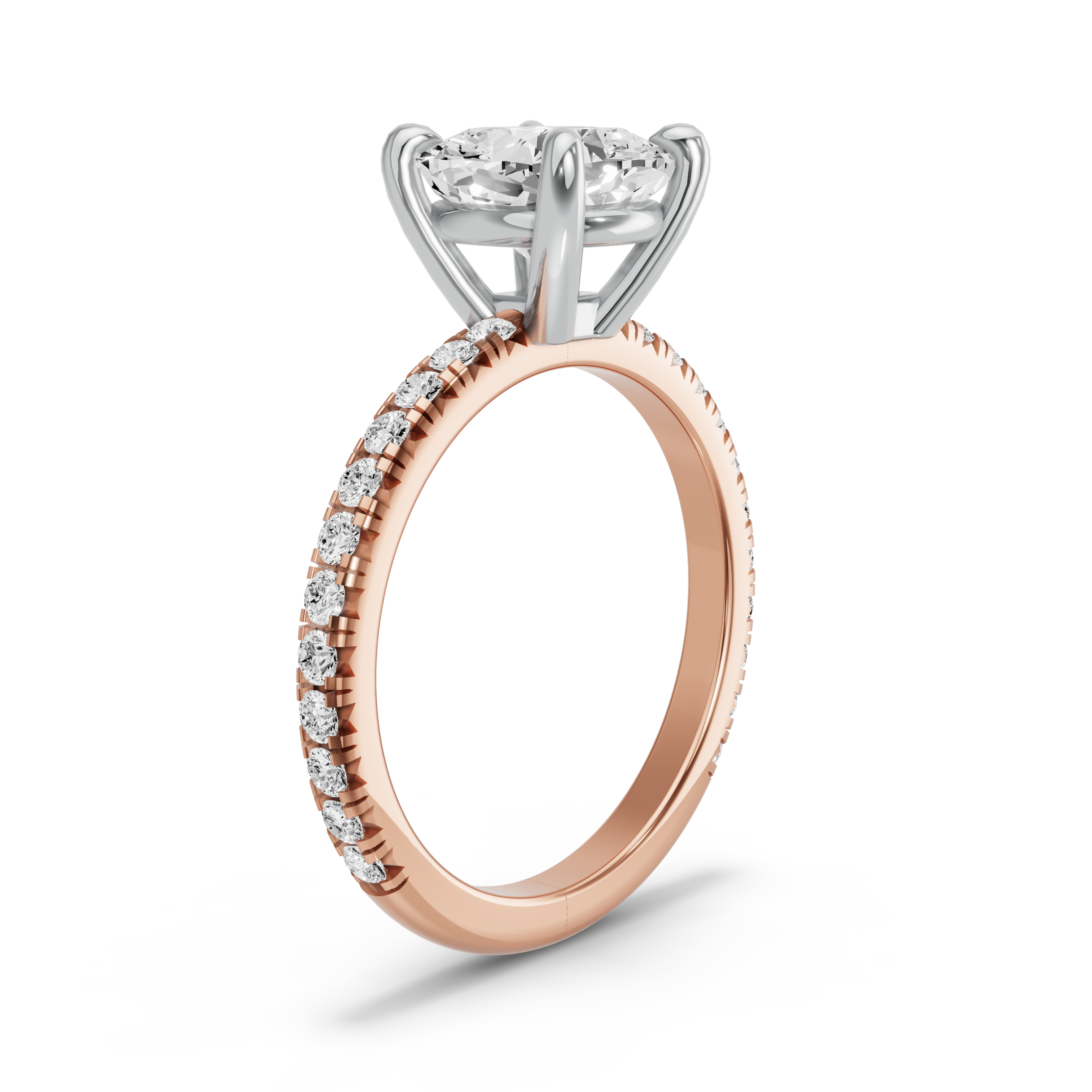 Image for Cushion Classic Basket Ring with French Pave band in 18K Two Tone Rose Gold