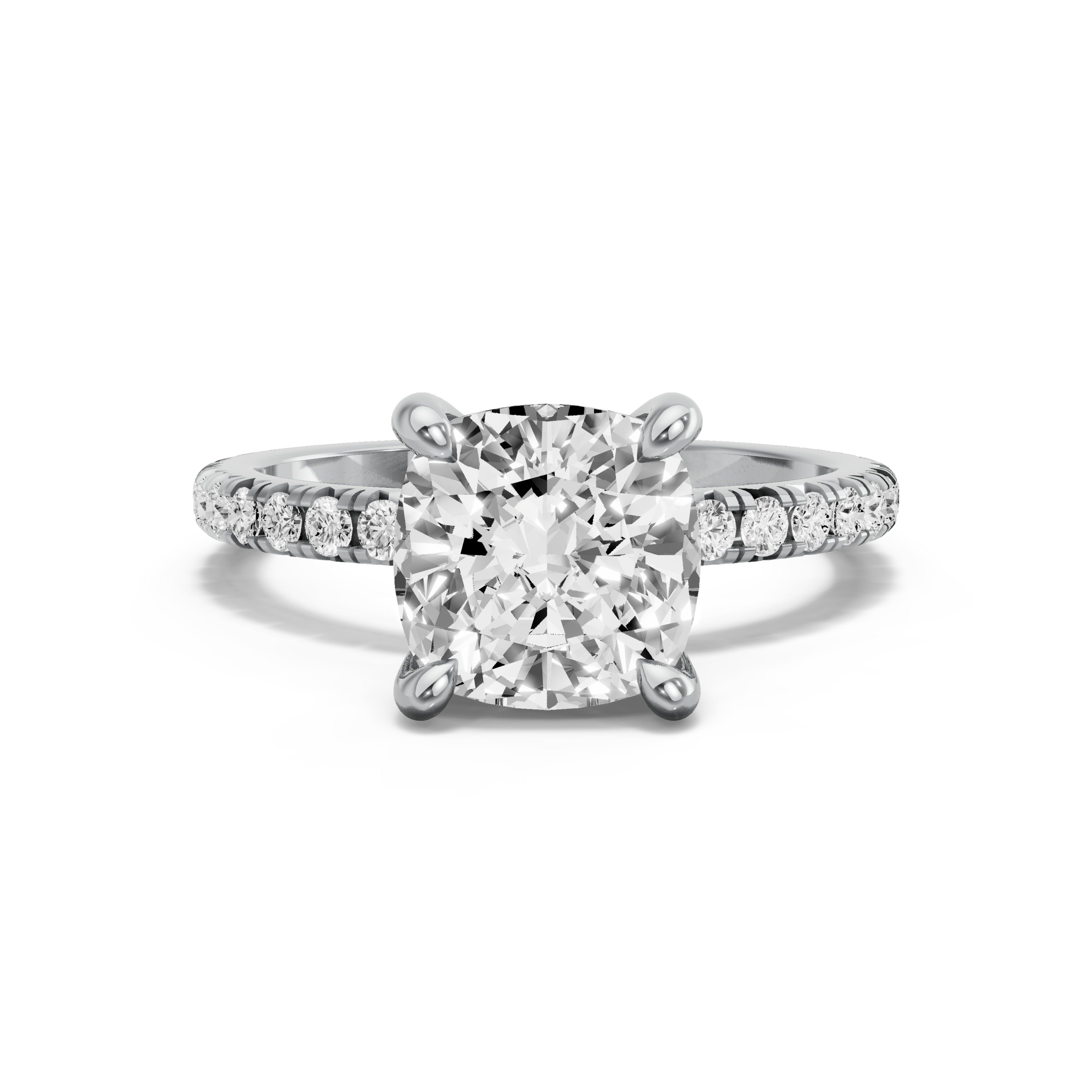 Image for Cushion Classic Basket Ring with French Pave band in 14K White Gold