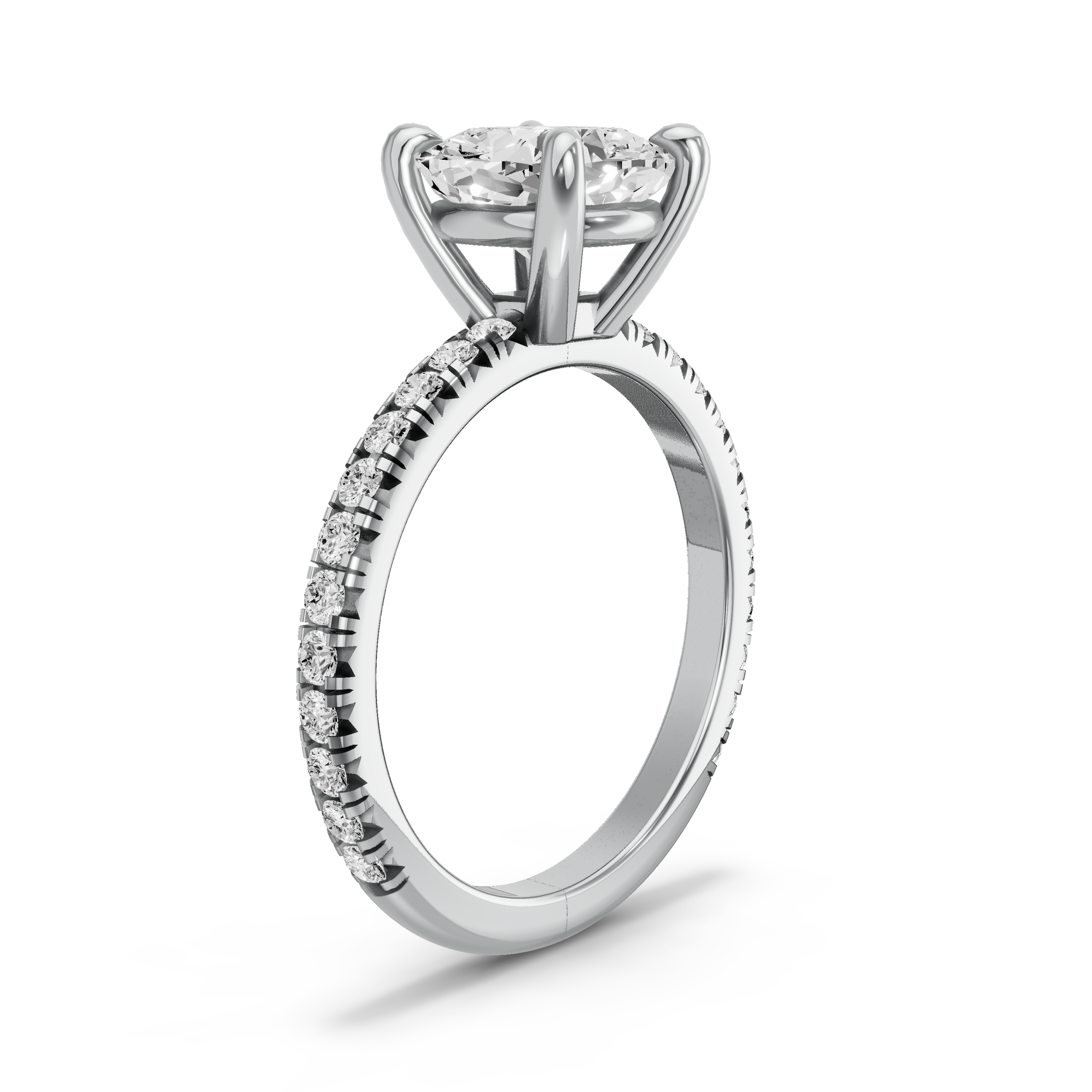 Image for Cushion Classic Basket Ring with French Pave band in 18K White Gold
