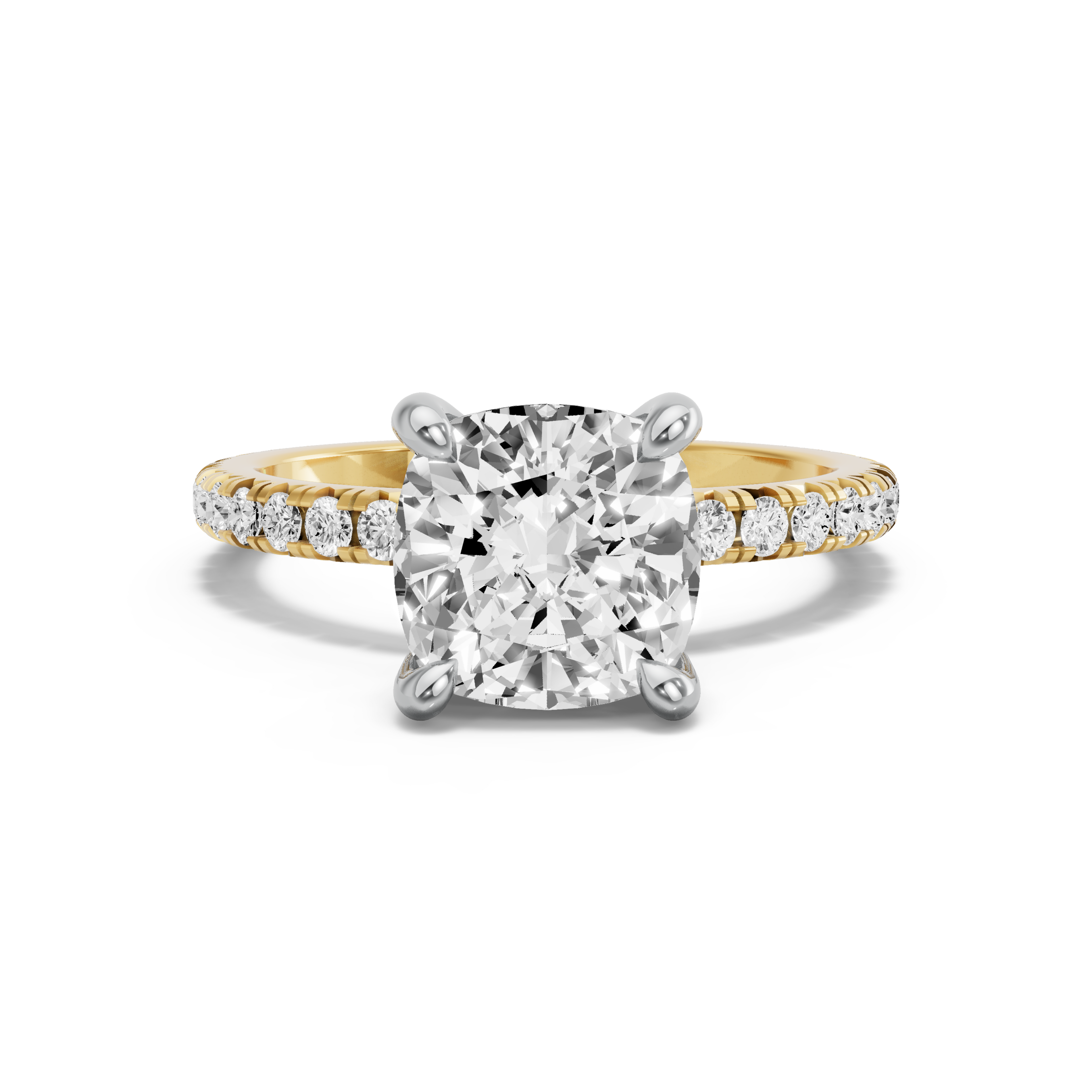 Image for Cushion Classic Basket Ring with French Pave band in 18K Two Tone Yellow Gold