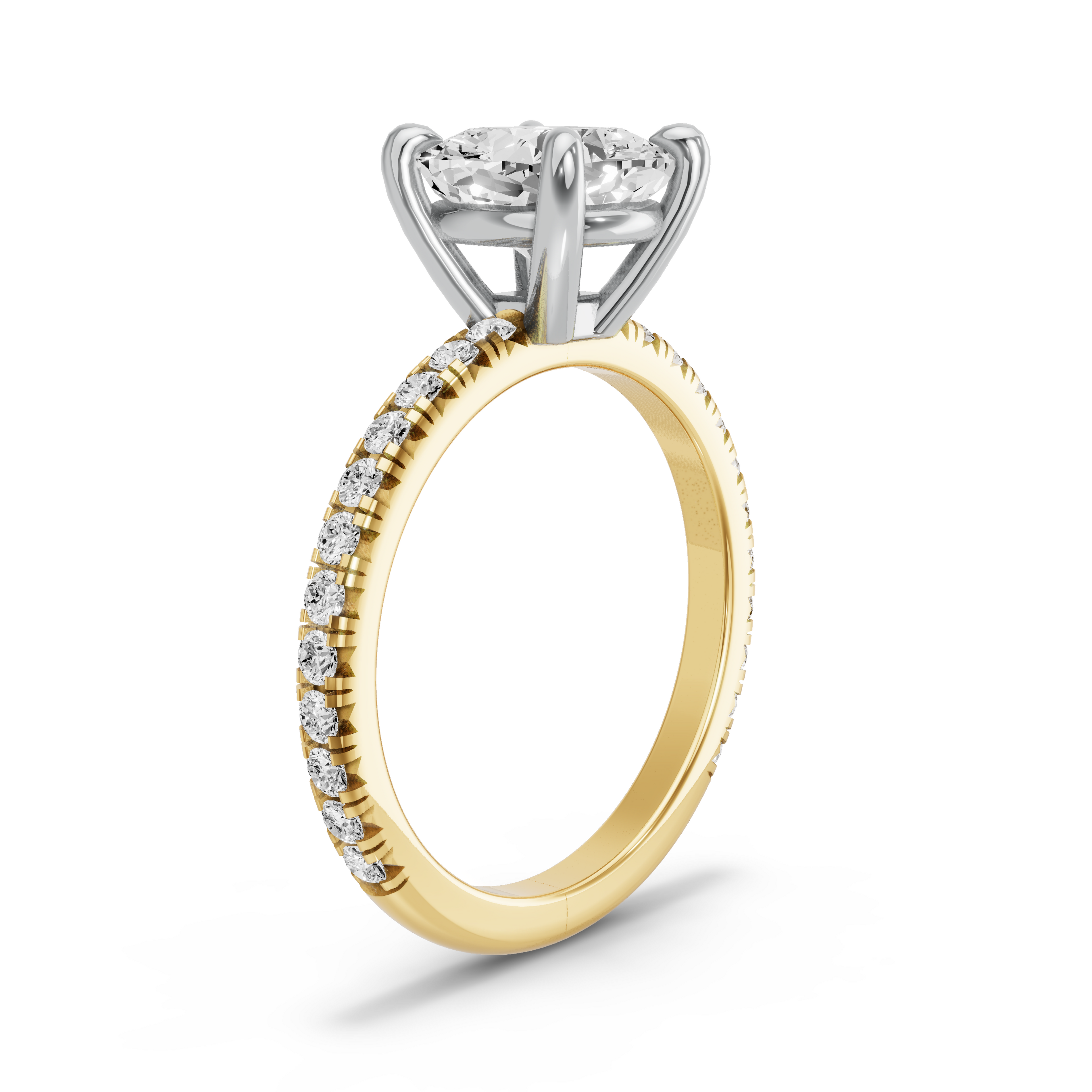 Image for Cushion Classic Basket Ring with French Pave band in 18K Two Tone Yellow Gold