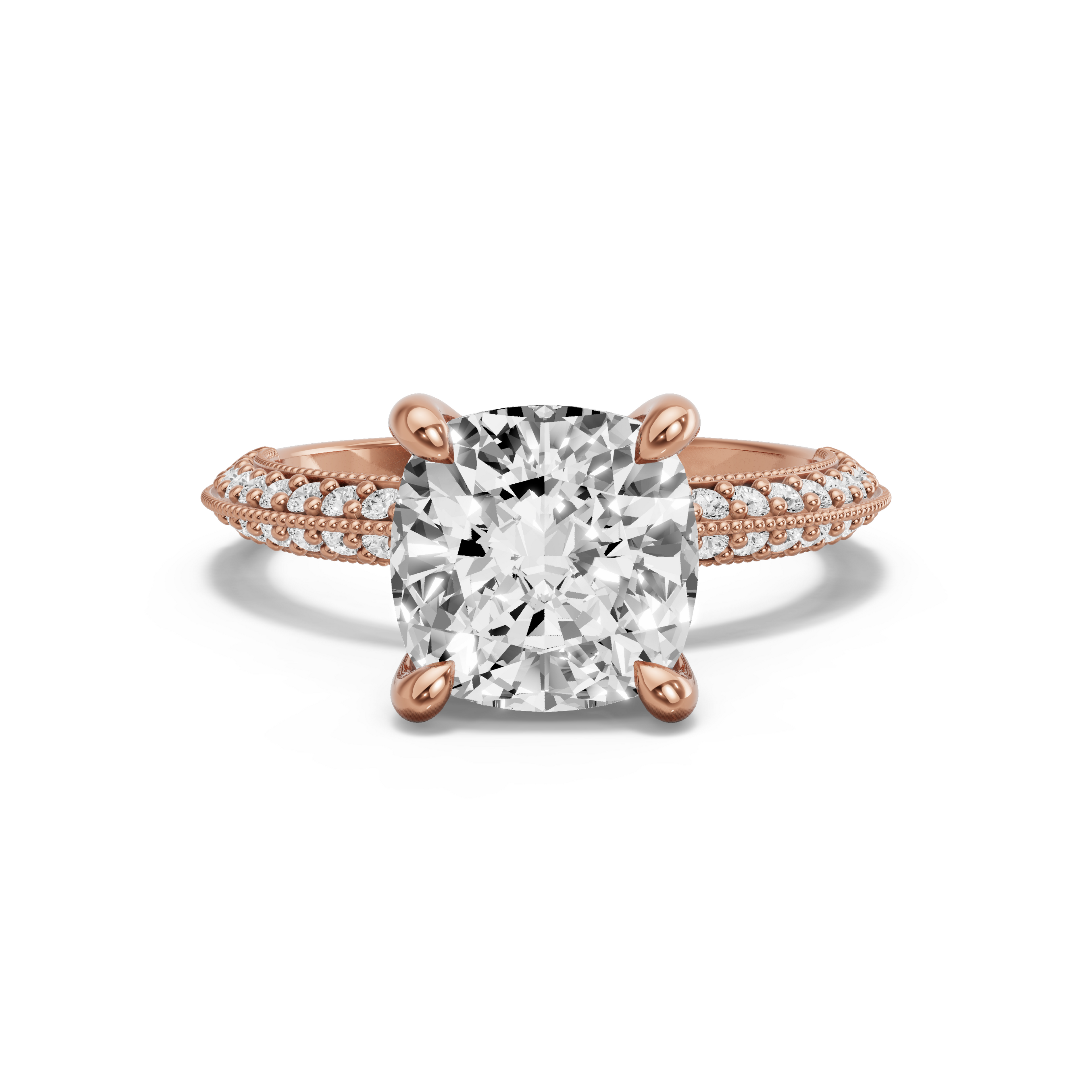 Image for Cushion Classic Basket Ring with Knife Edge Pave band in 10K Rose Gold