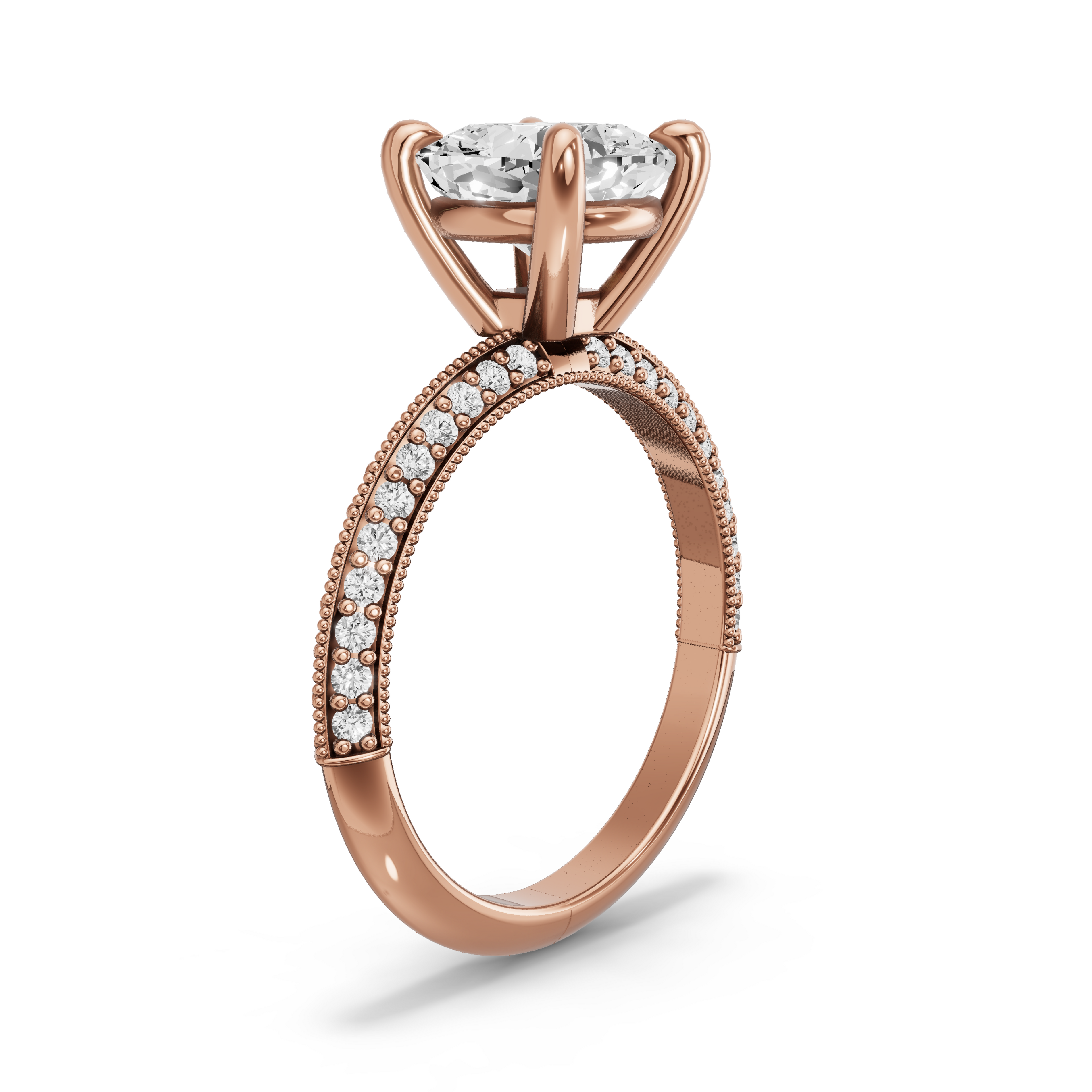 Image for Cushion Classic Basket Ring with Knife Edge Pave band in 10K Rose Gold