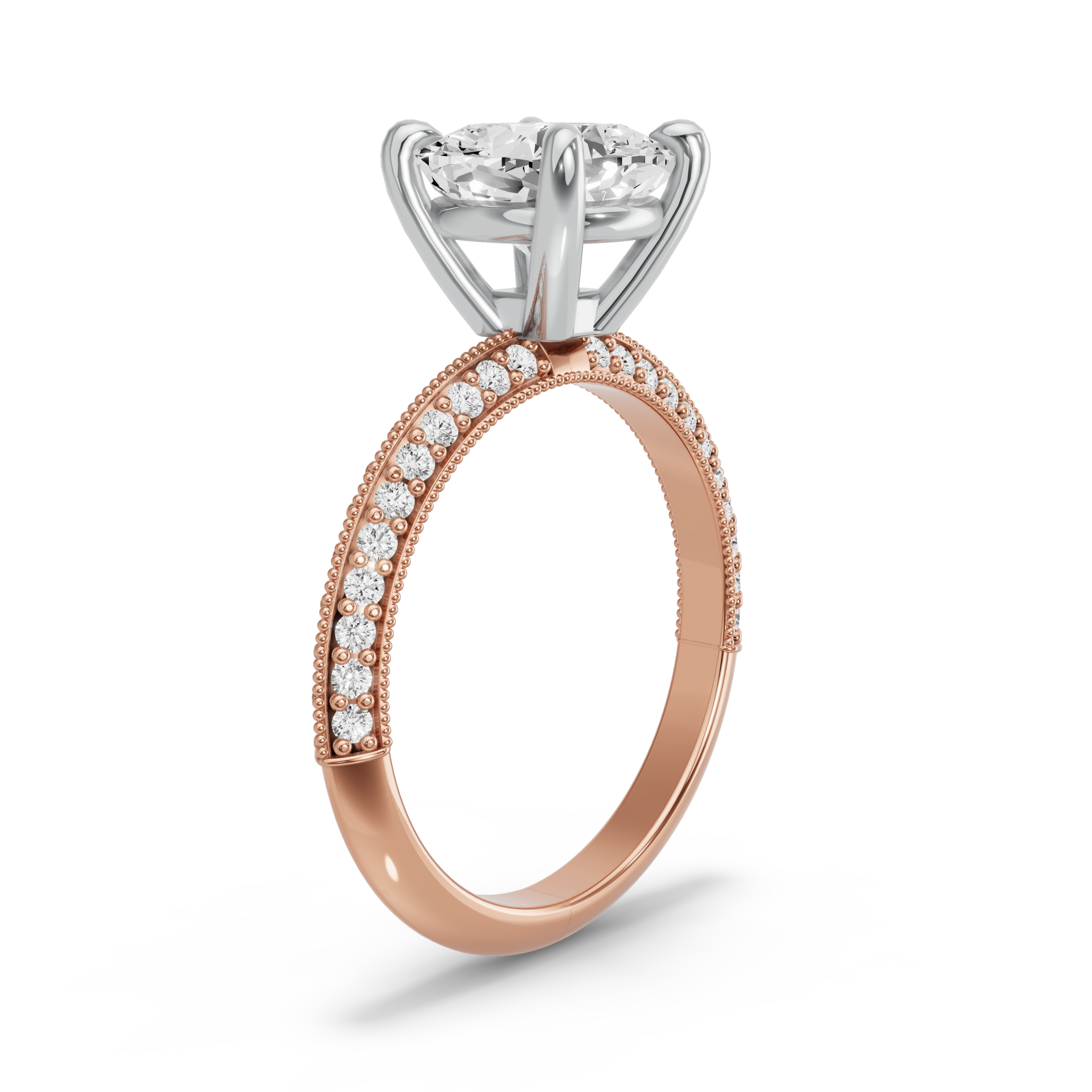 Image for Cushion Classic Basket Ring with Knife Edge Pave band in 10K Two Tone Rose Gold