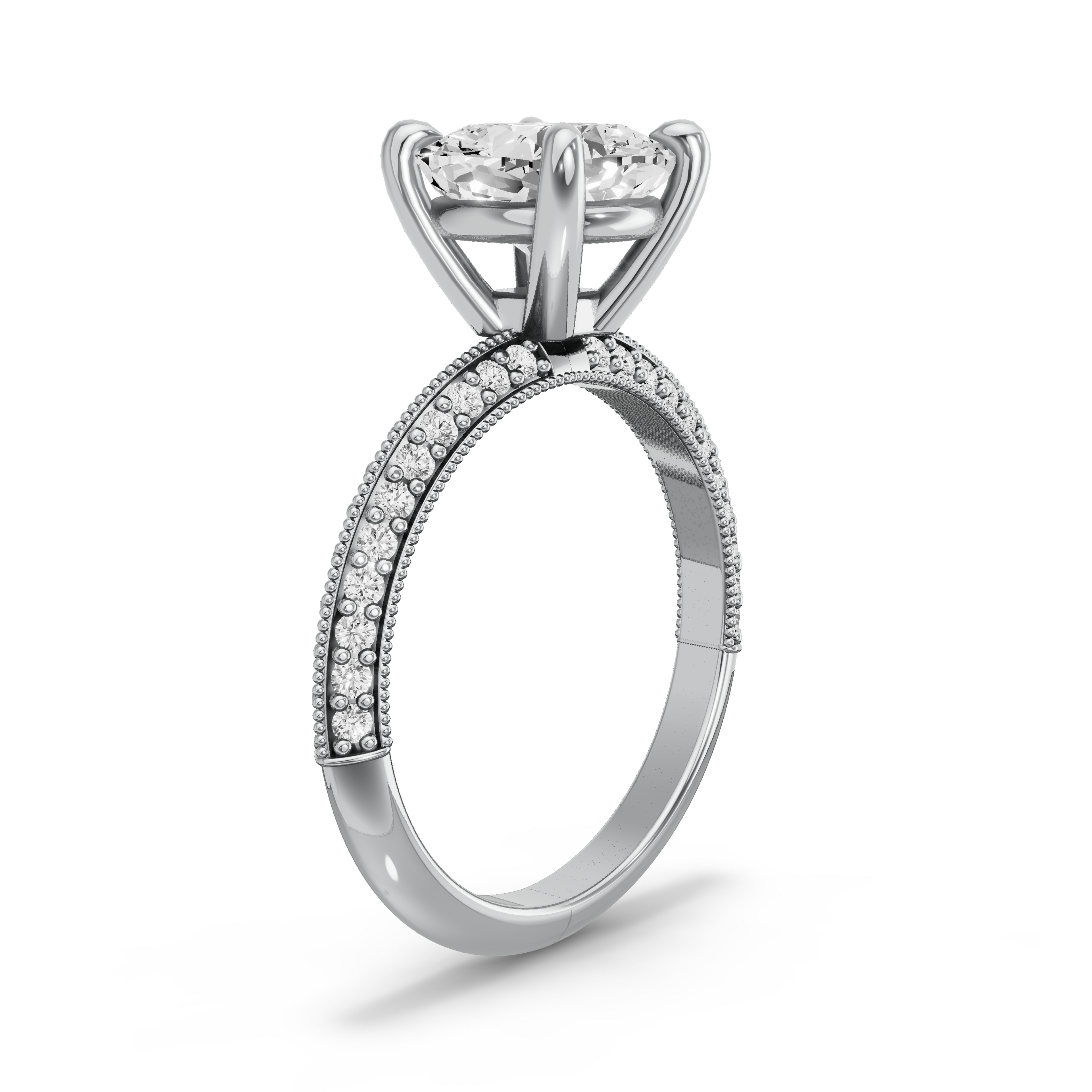 Image for Cushion Classic Basket Ring with Knife Edge Pave band in 950 Platinum