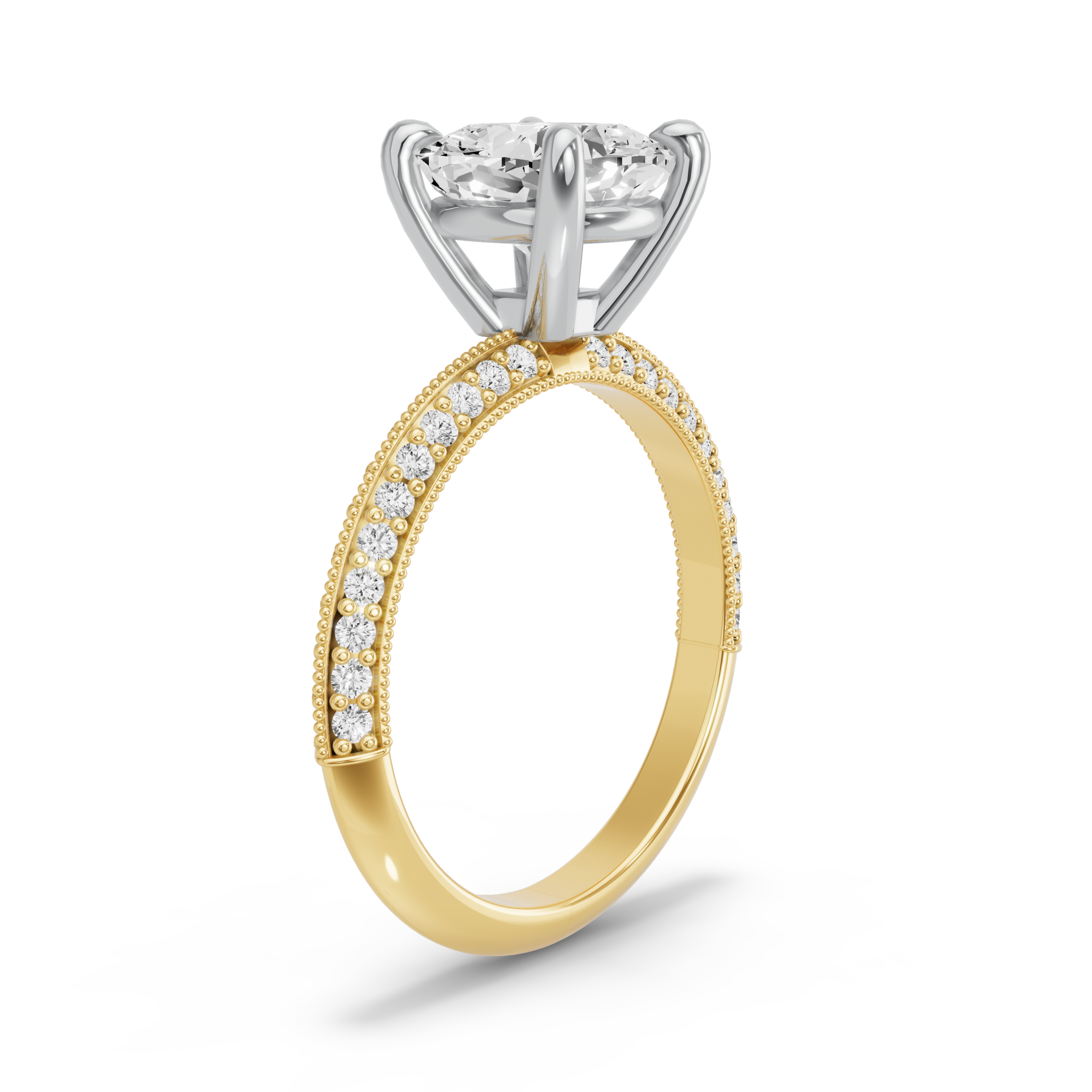 Image for Cushion Classic Basket Ring with Knife Edge Pave band in 10K Two Tone Yellow Gold