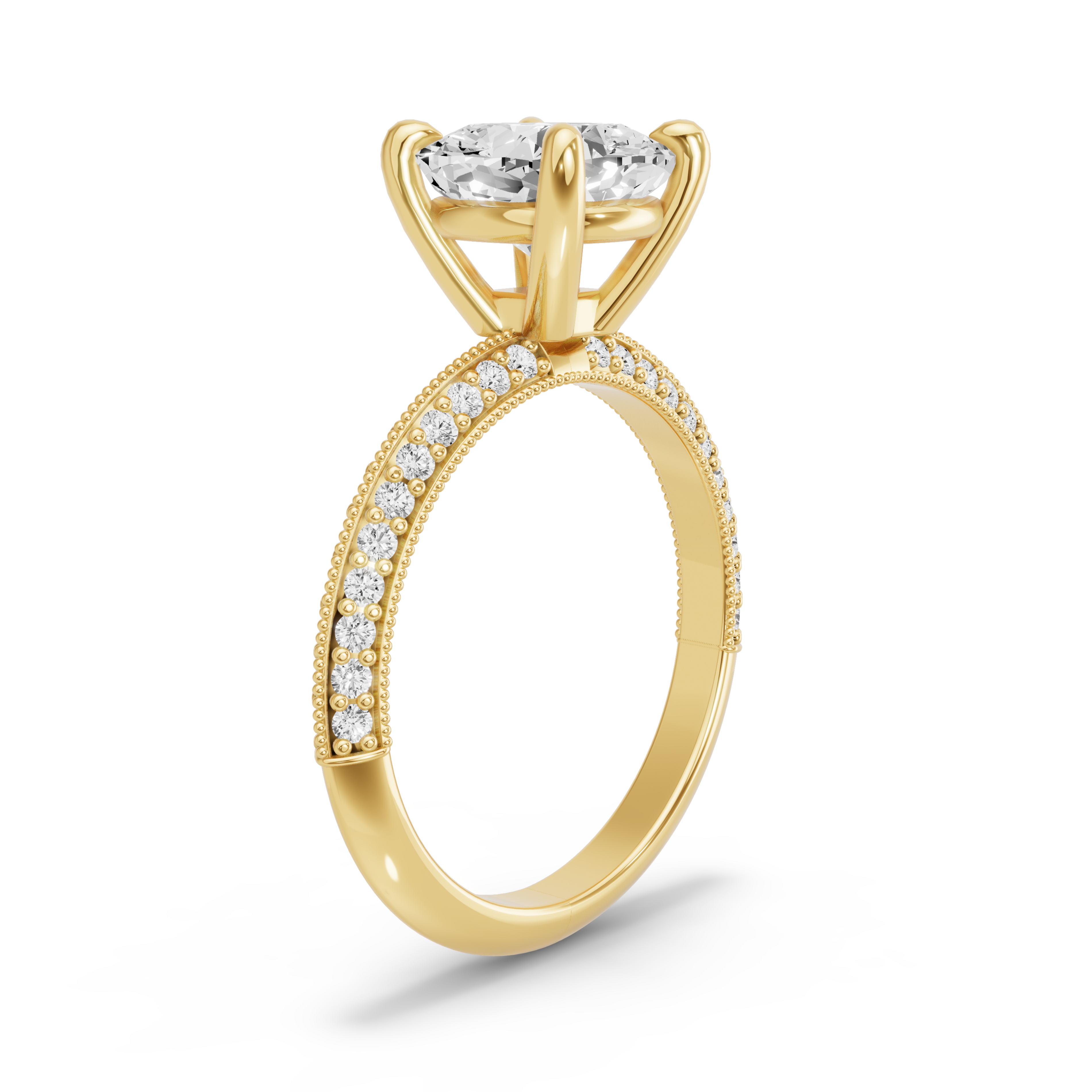 Image for Cushion Classic Basket Ring with Knife Edge Pave band in 10K Yellow Gold