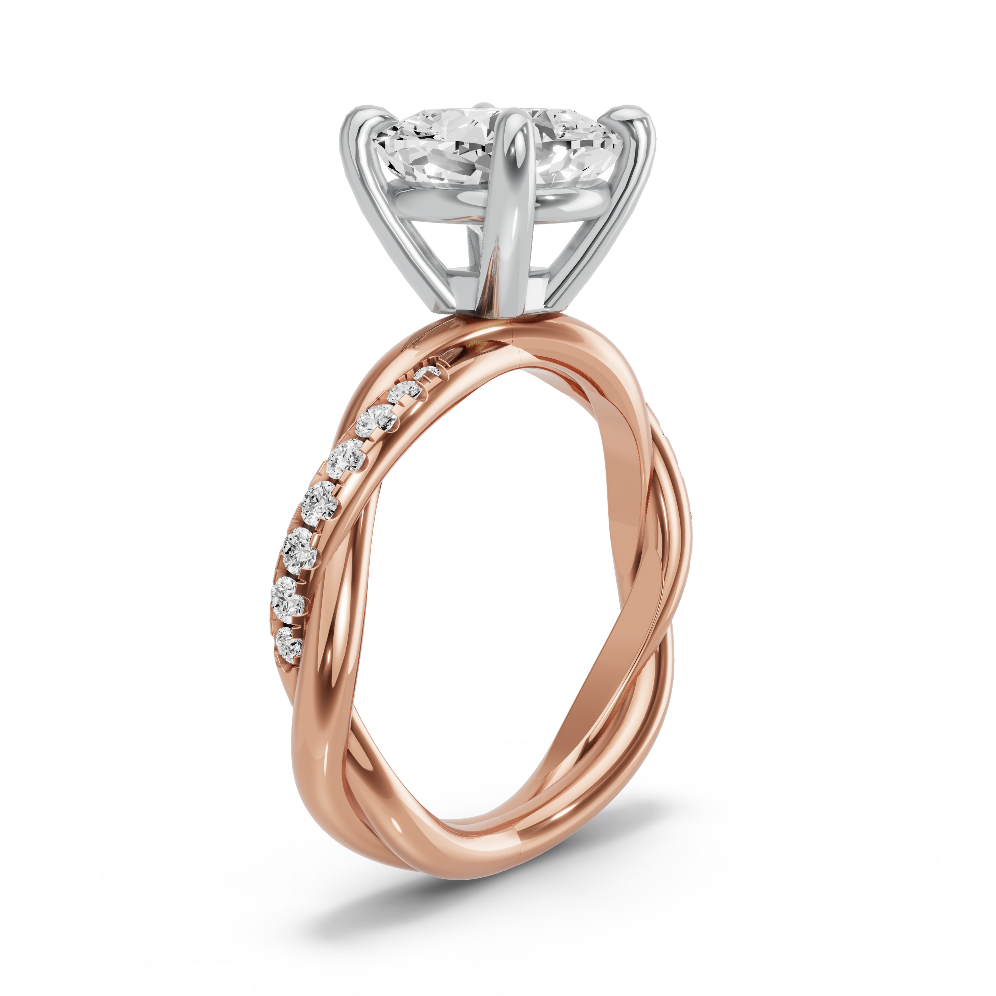 Image for Cushion Classic Basket Ring with Rope Pave band in 18K Two Tone Rose Gold