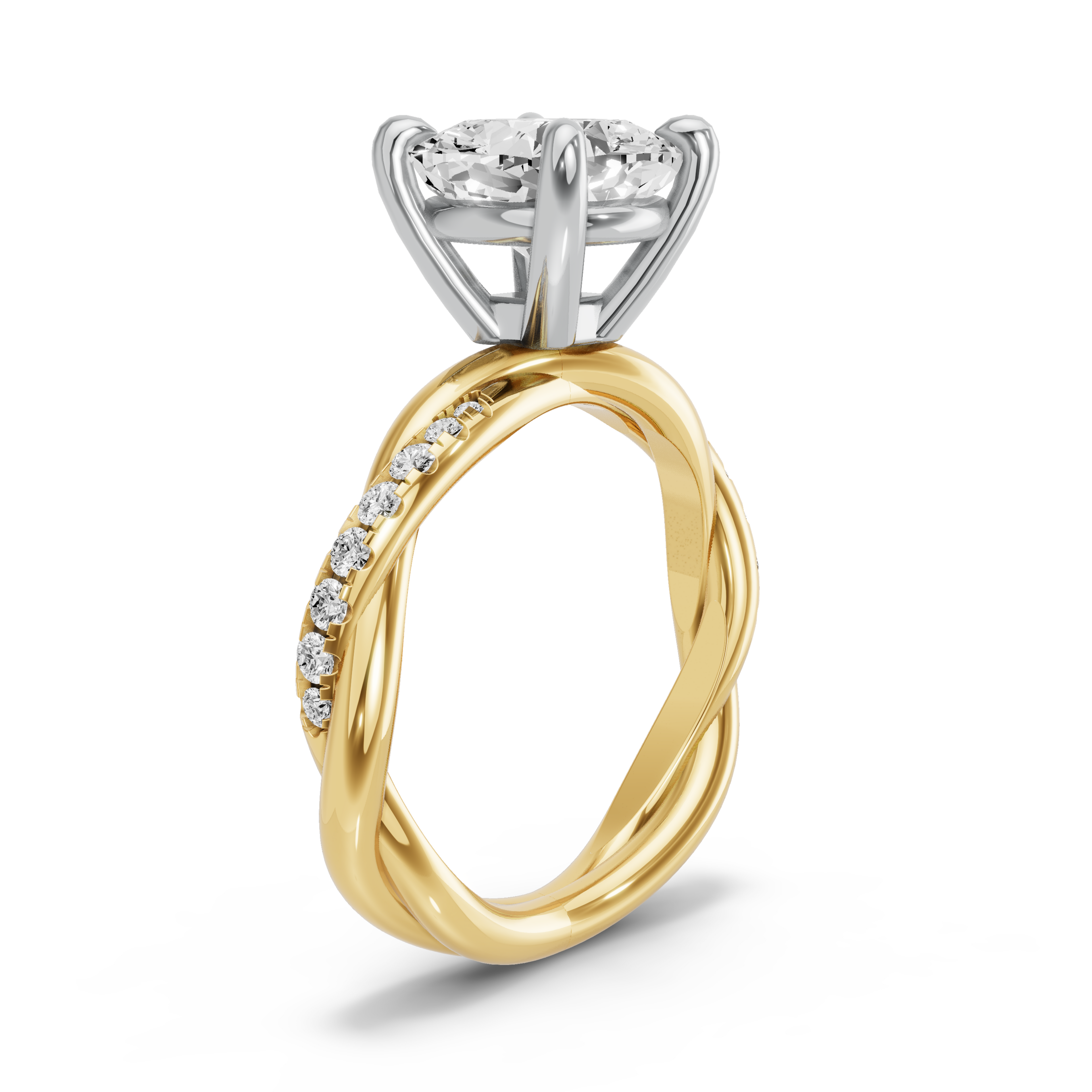 Image for Cushion Classic Basket Ring with Rope Pave band in 10K Two Tone Yellow Gold