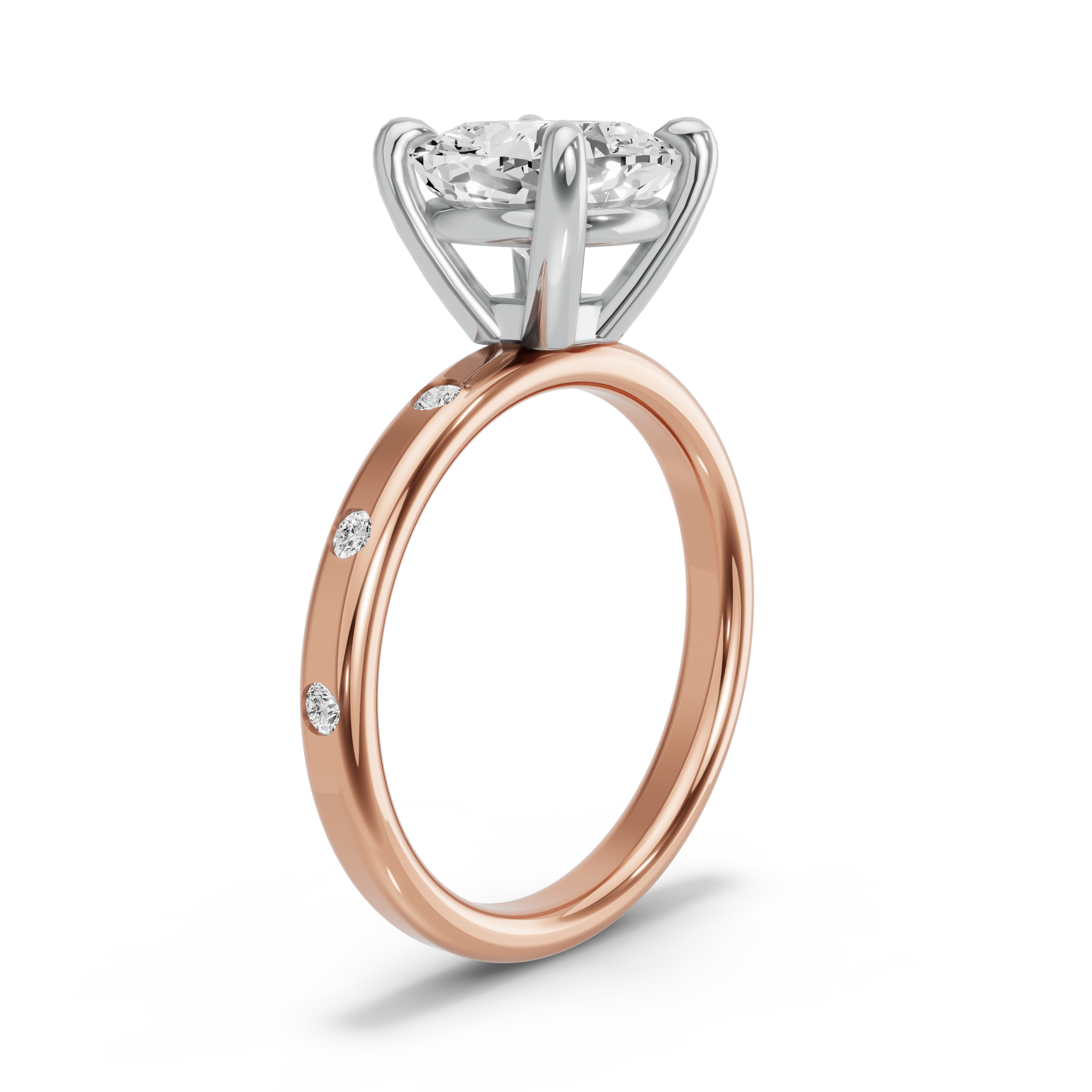 Image for Cushion Classic Basket Ring with Sleek Accent band in 10K Two Tone Rose Gold