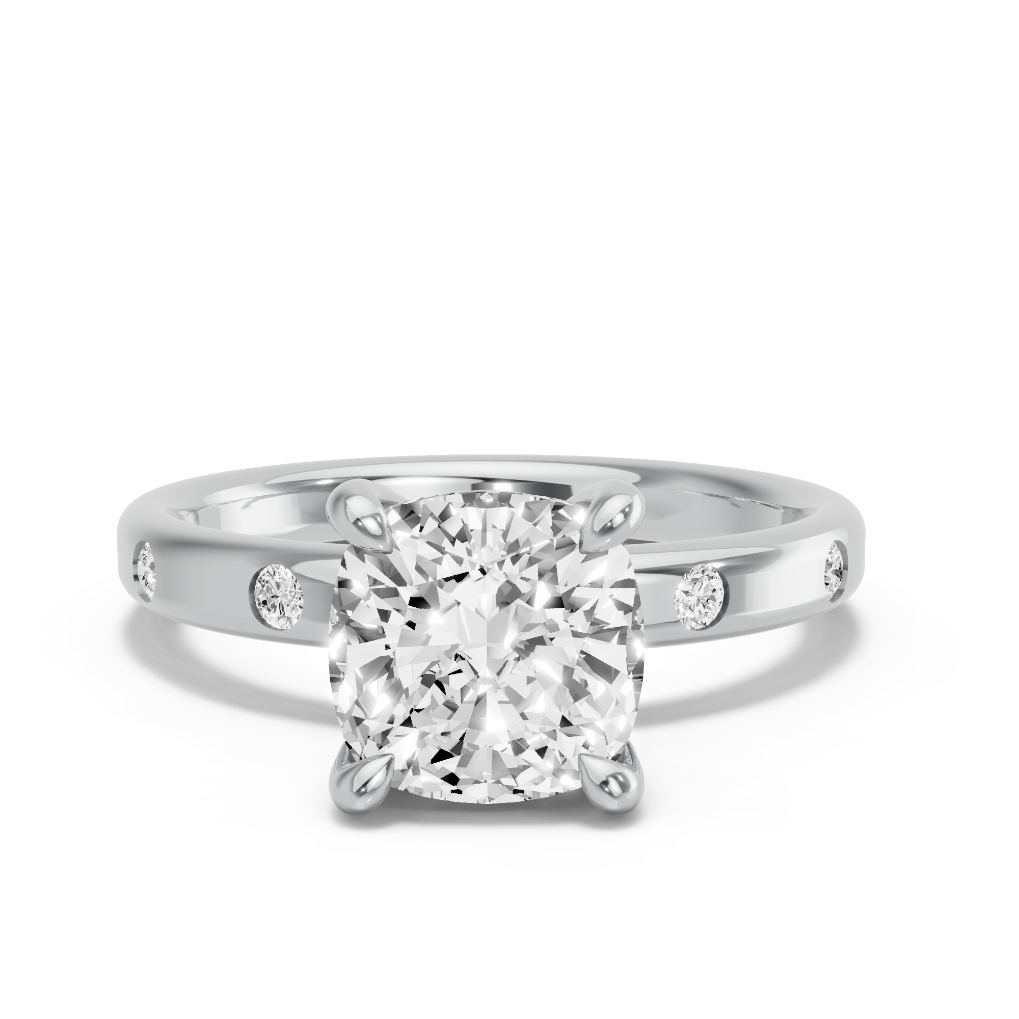 Image for Cushion Classic Basket Ring with Sleek Accent band in 18K White Gold