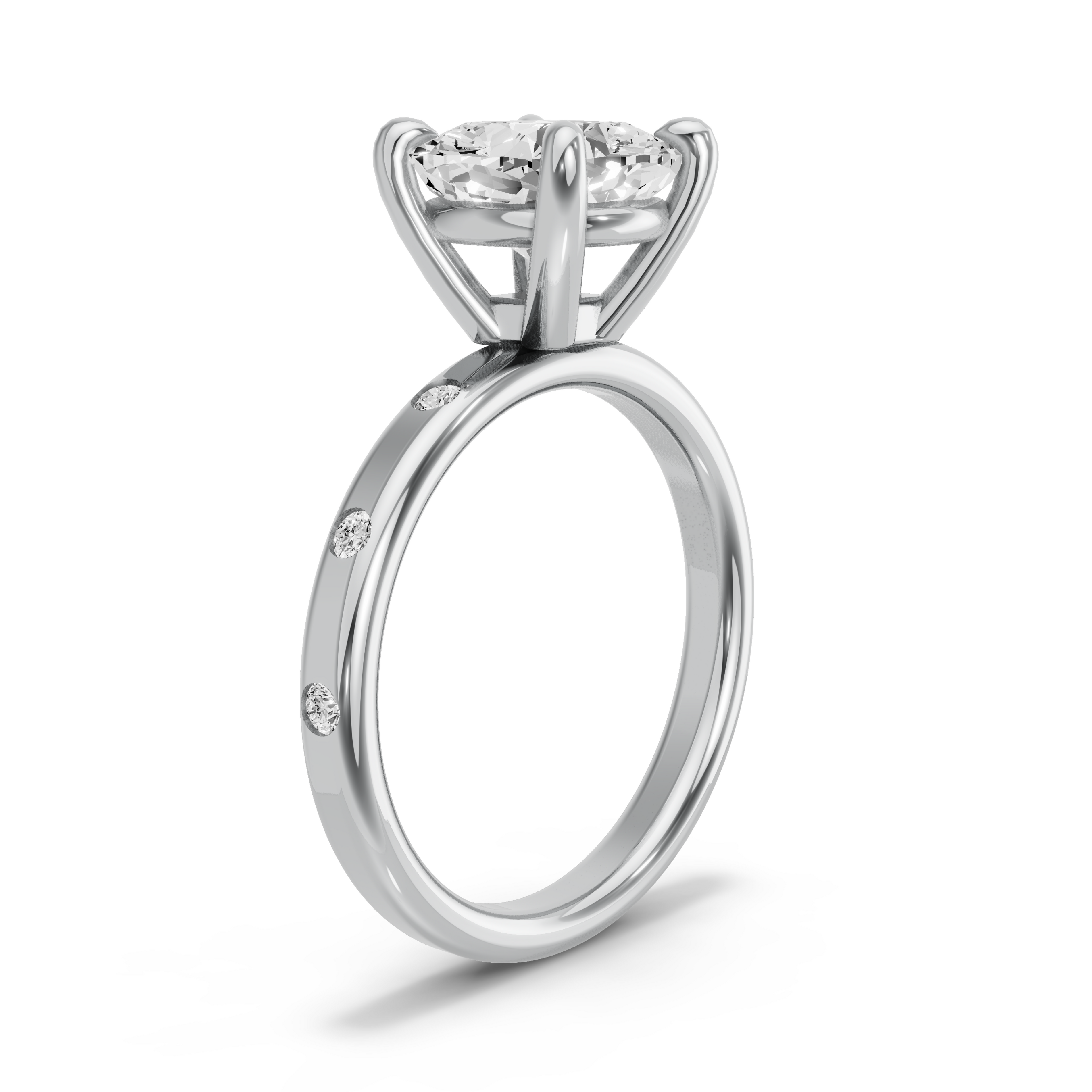 Image for Cushion Classic Basket Ring with Sleek Accent band in 14K White Gold