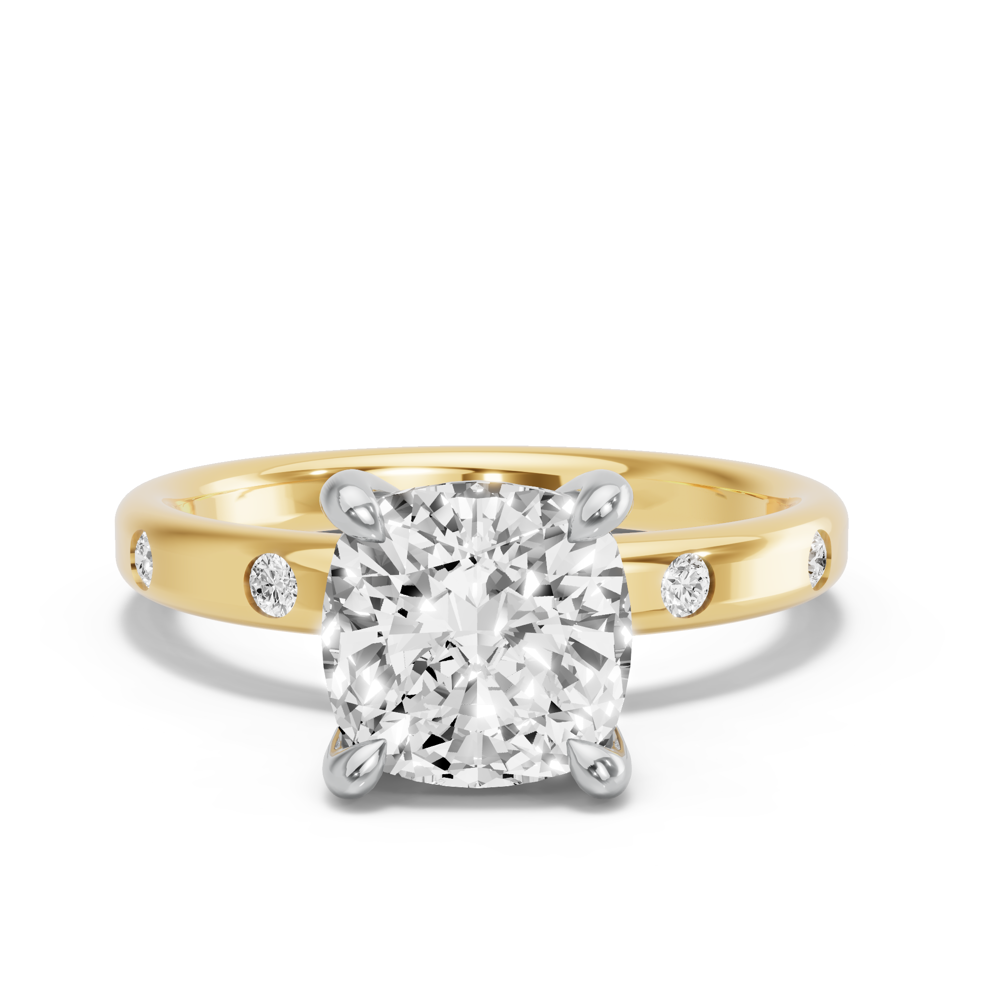 Image for Cushion Classic Basket Ring with Sleek Accent band in 10K Two Tone Yellow Gold
