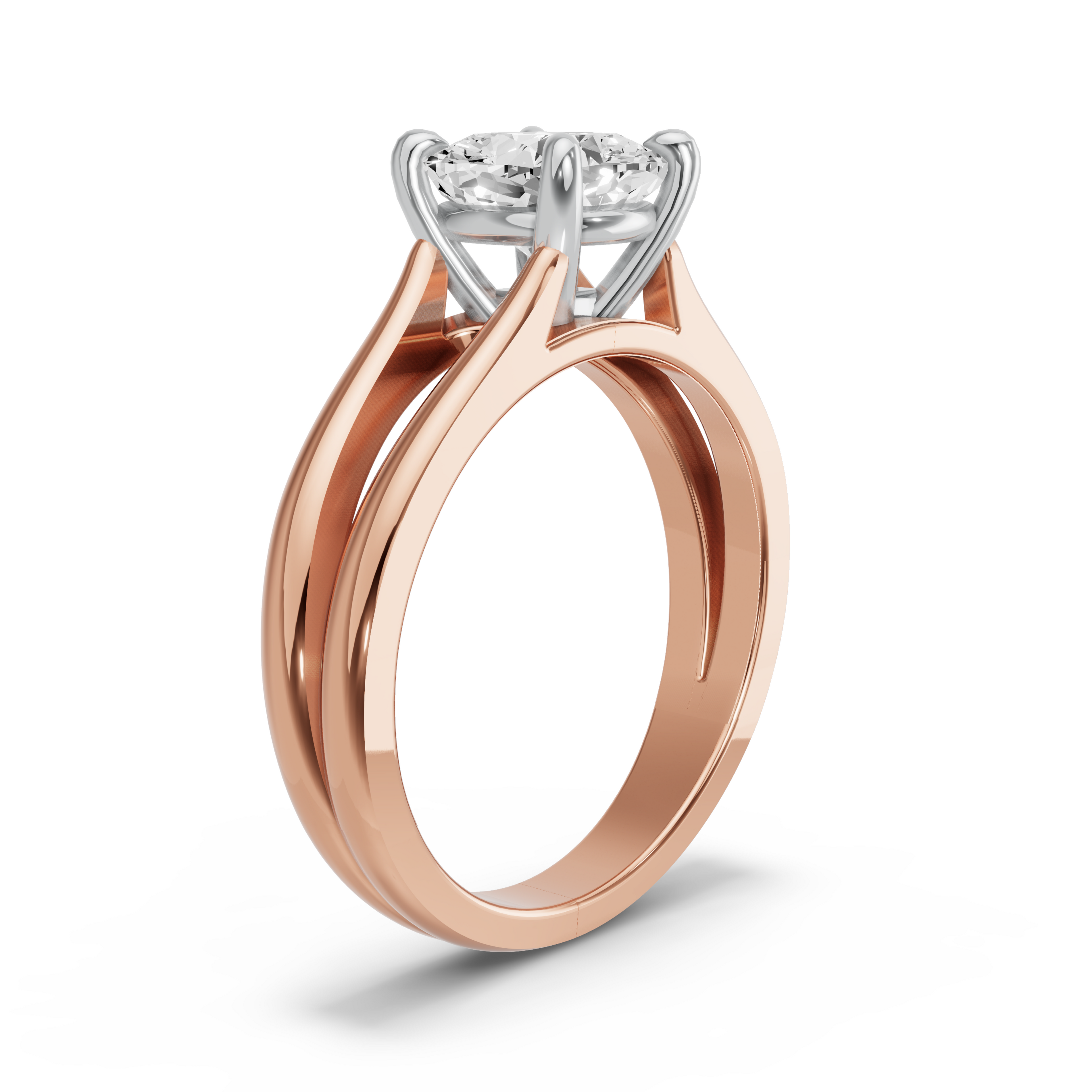 Image for Cushion Classic Basket Ring with Split Ring Solitaire band in 14K Two Tone Rose Gold