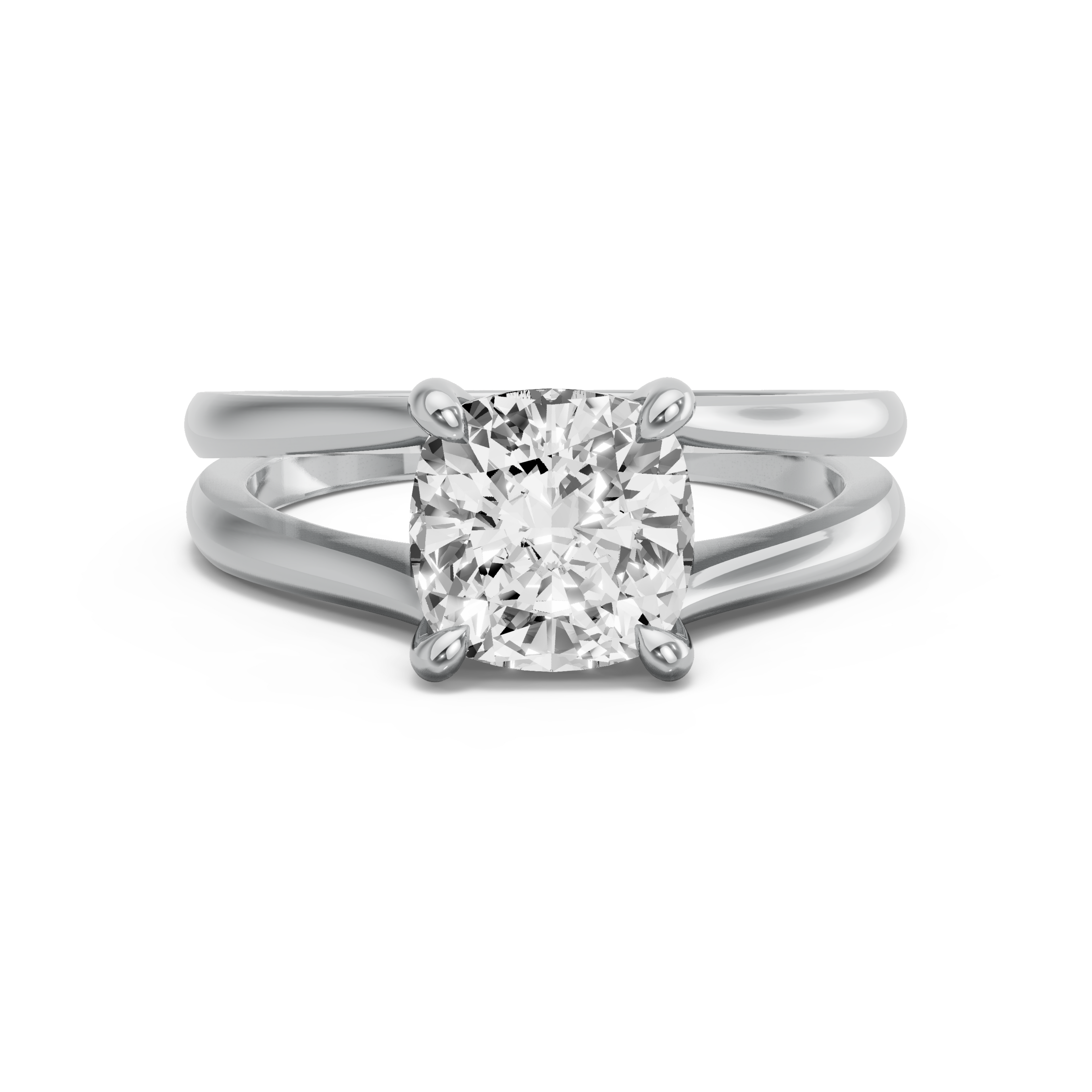 Image for Cushion Classic Basket Ring with Split Ring Solitaire band in 14K White Gold