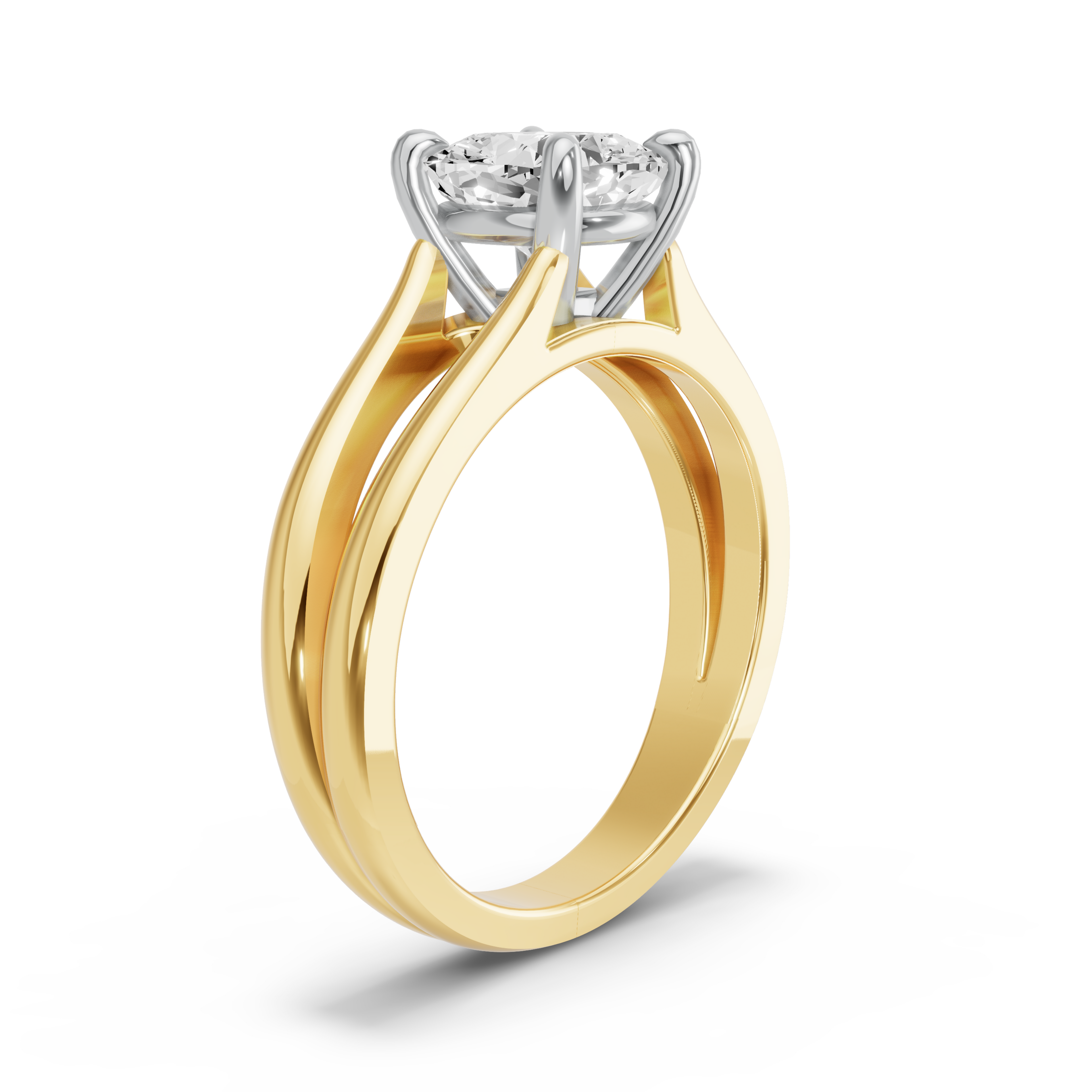 Image for Cushion Classic Basket Ring with Split Ring Solitaire band in 14K Two Tone Yellow Gold