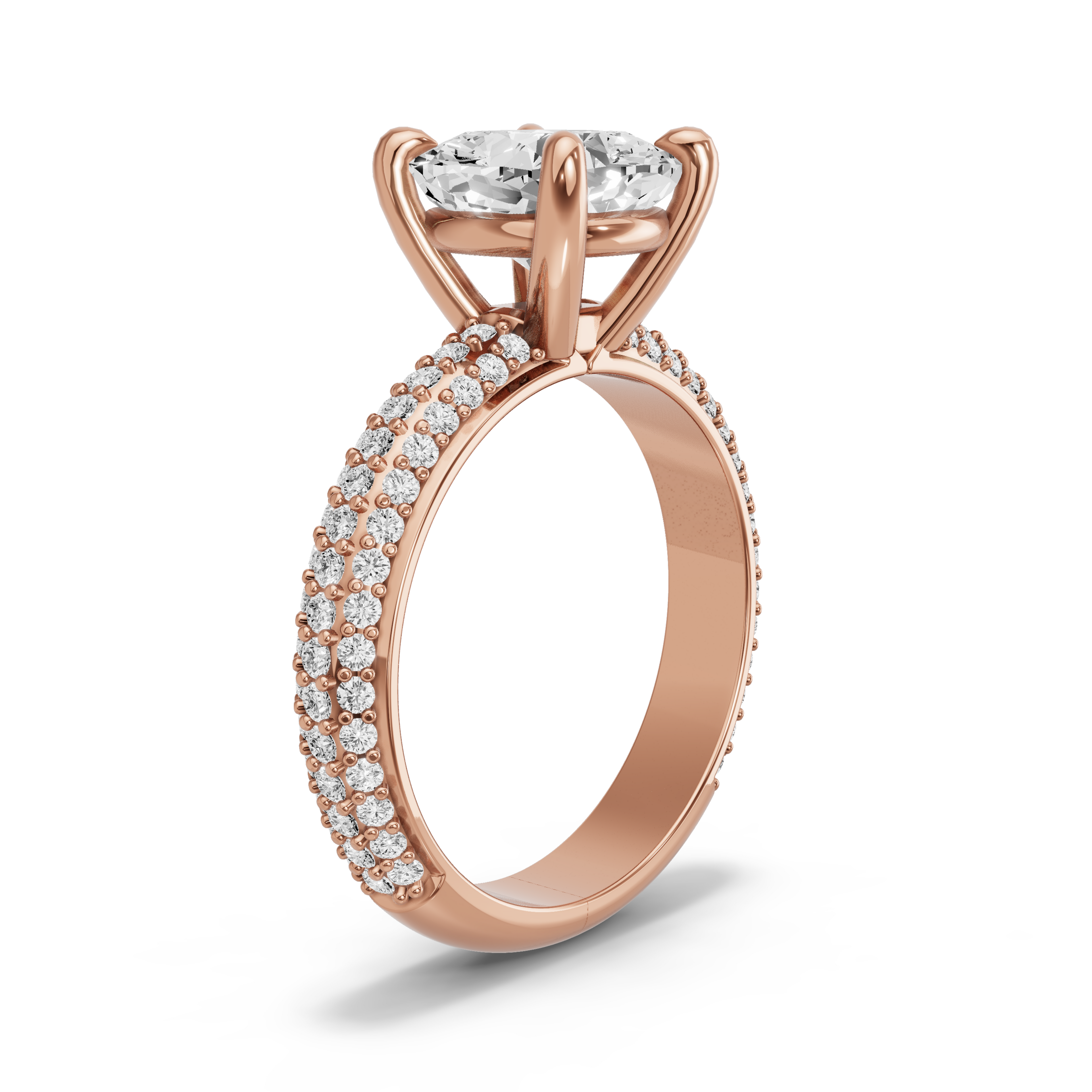 Image for Cushion Classic Basket Ring with Triple Row Pave band in 10K Rose Gold